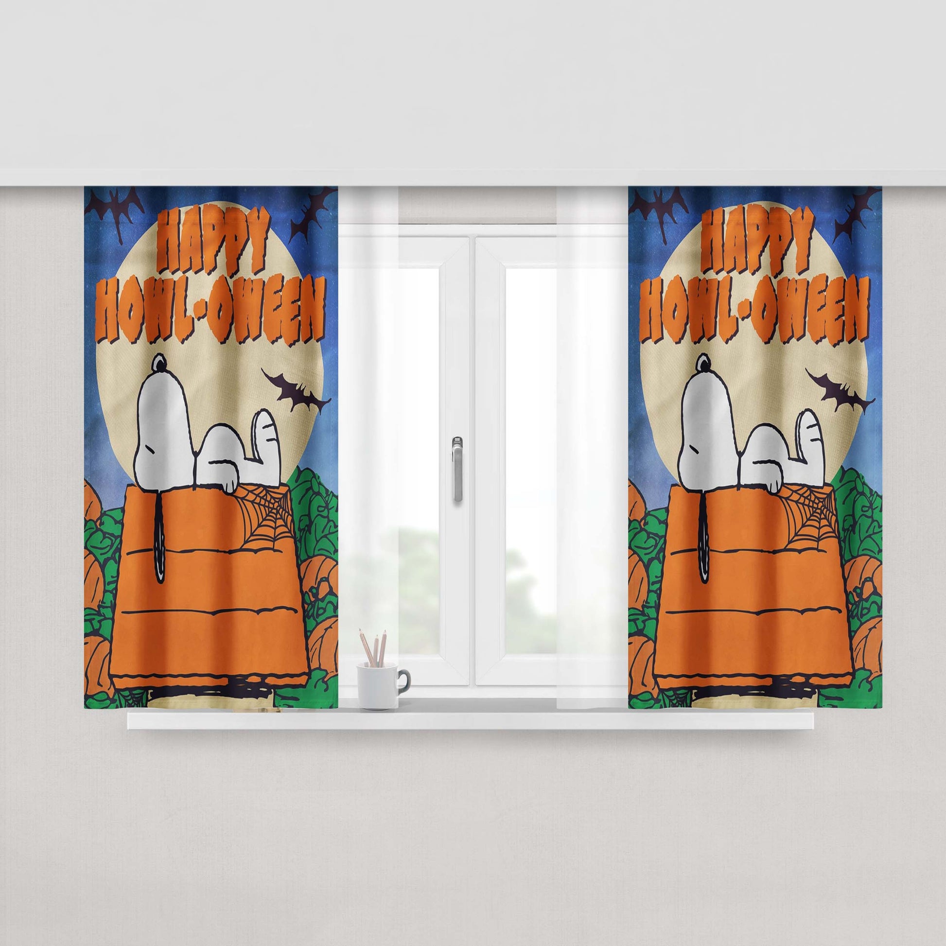 Snoopy Halloween 2 Peach Skin Window Curtains