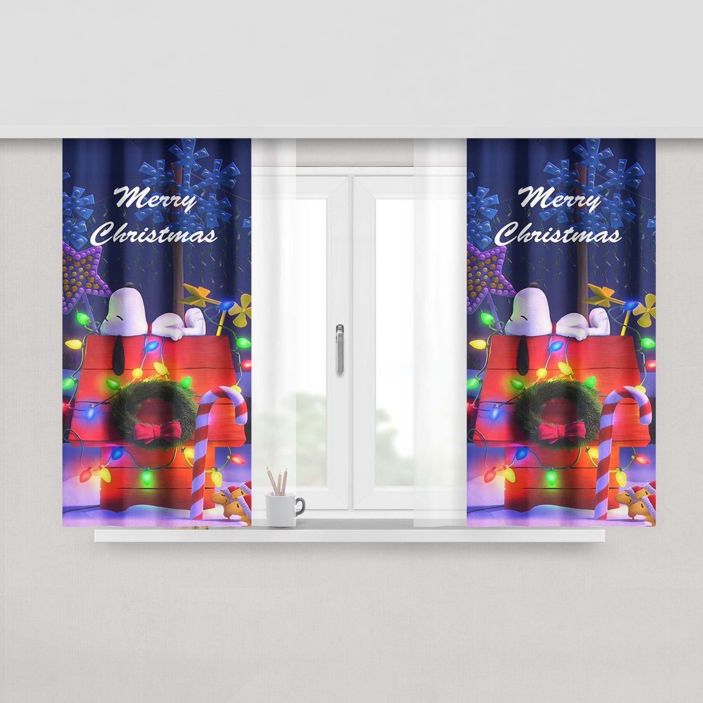 Snoopy Merry Christmas Peach Skin Window Curtains