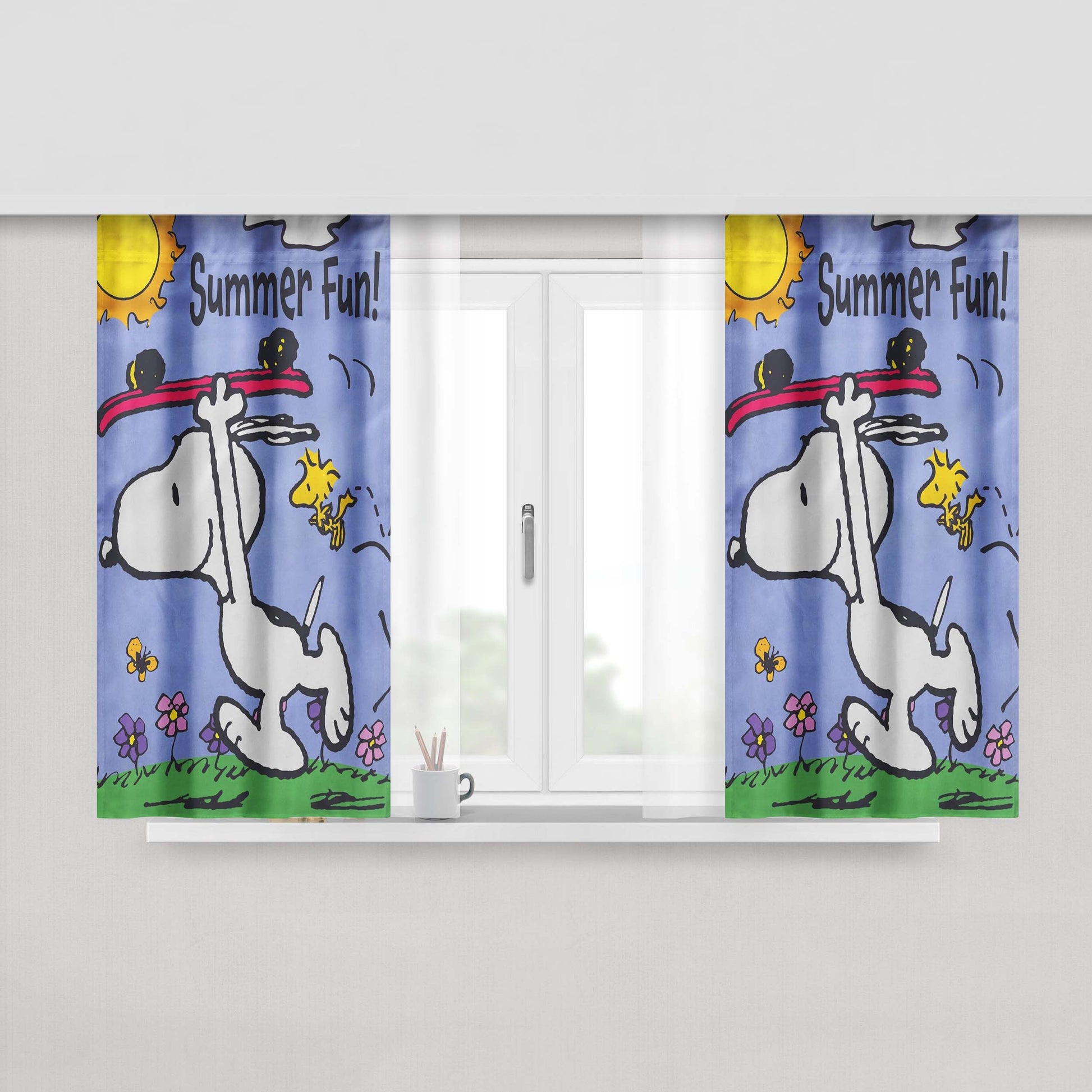 Snoopy Summer Flag Peanuts Peach Skin Window Curtains