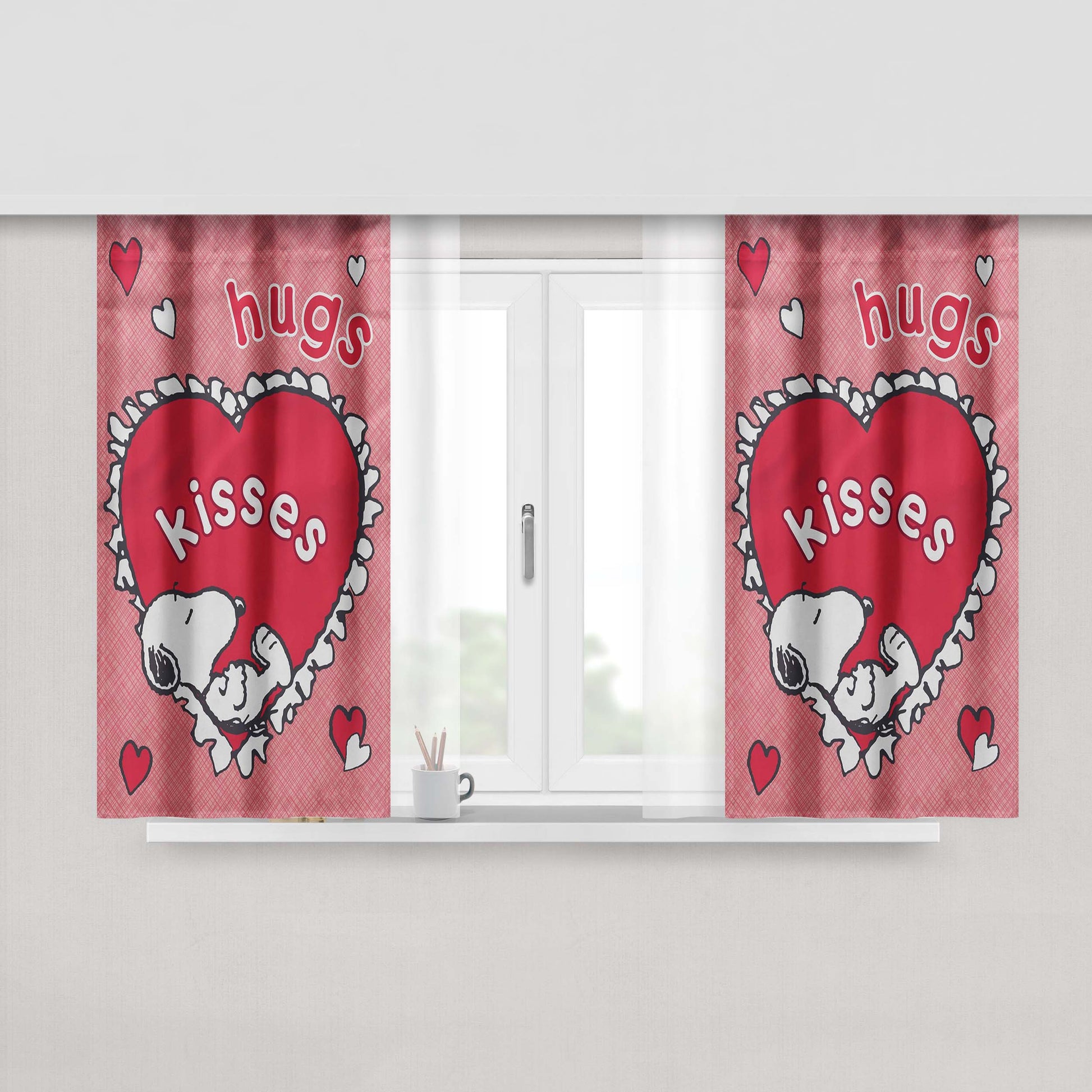 Snoopy Valentine'S Day Heart Peach Skin Window Curtains