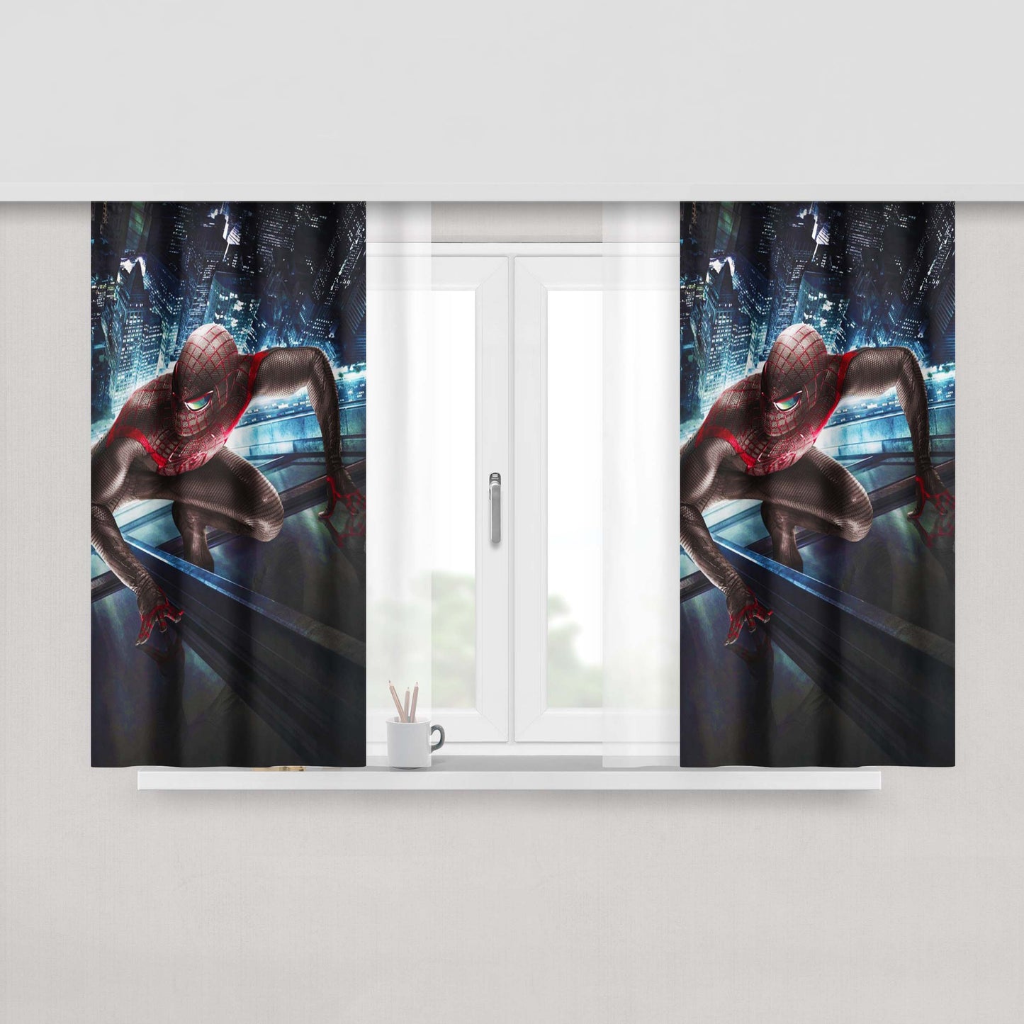 Spider Man Dark Red Peach Skin Window Curtains