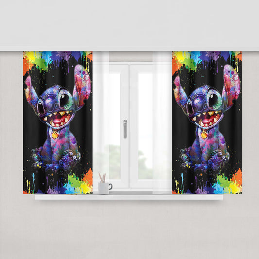 Stitch Cartoon Color Splash Peach Skin Window Curtains