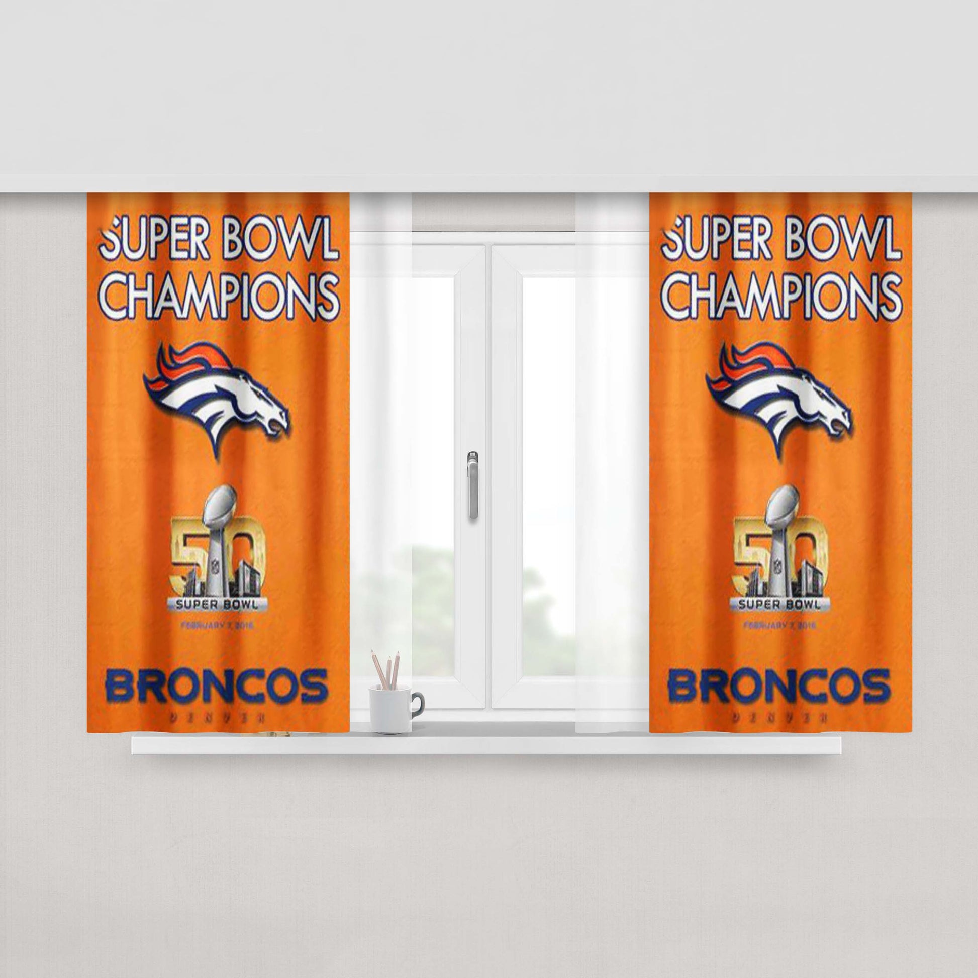 Super Bowl 50 Denver Broncos Peach Skin Window Curtains