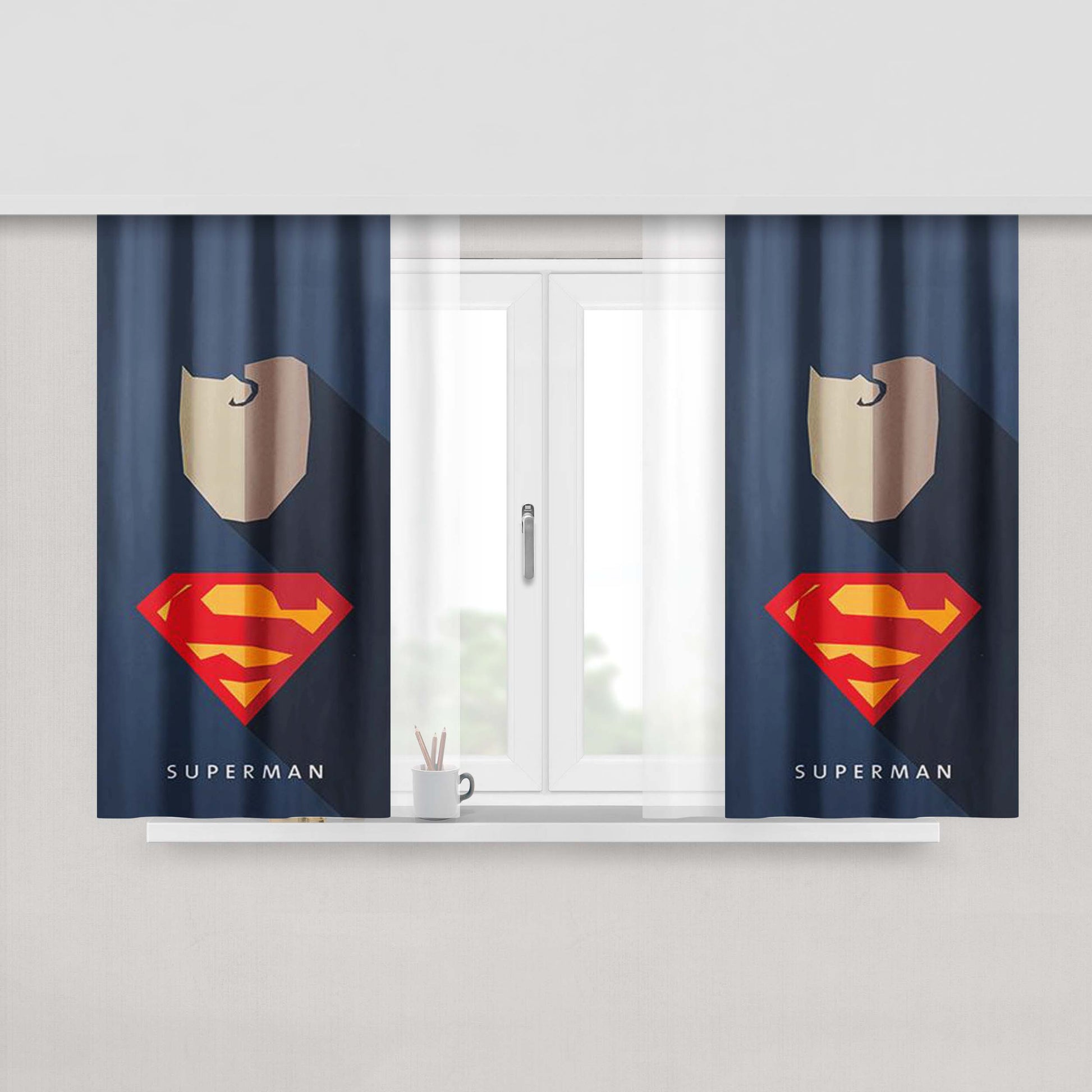 Superhero Superman Peach Skin Window Curtains