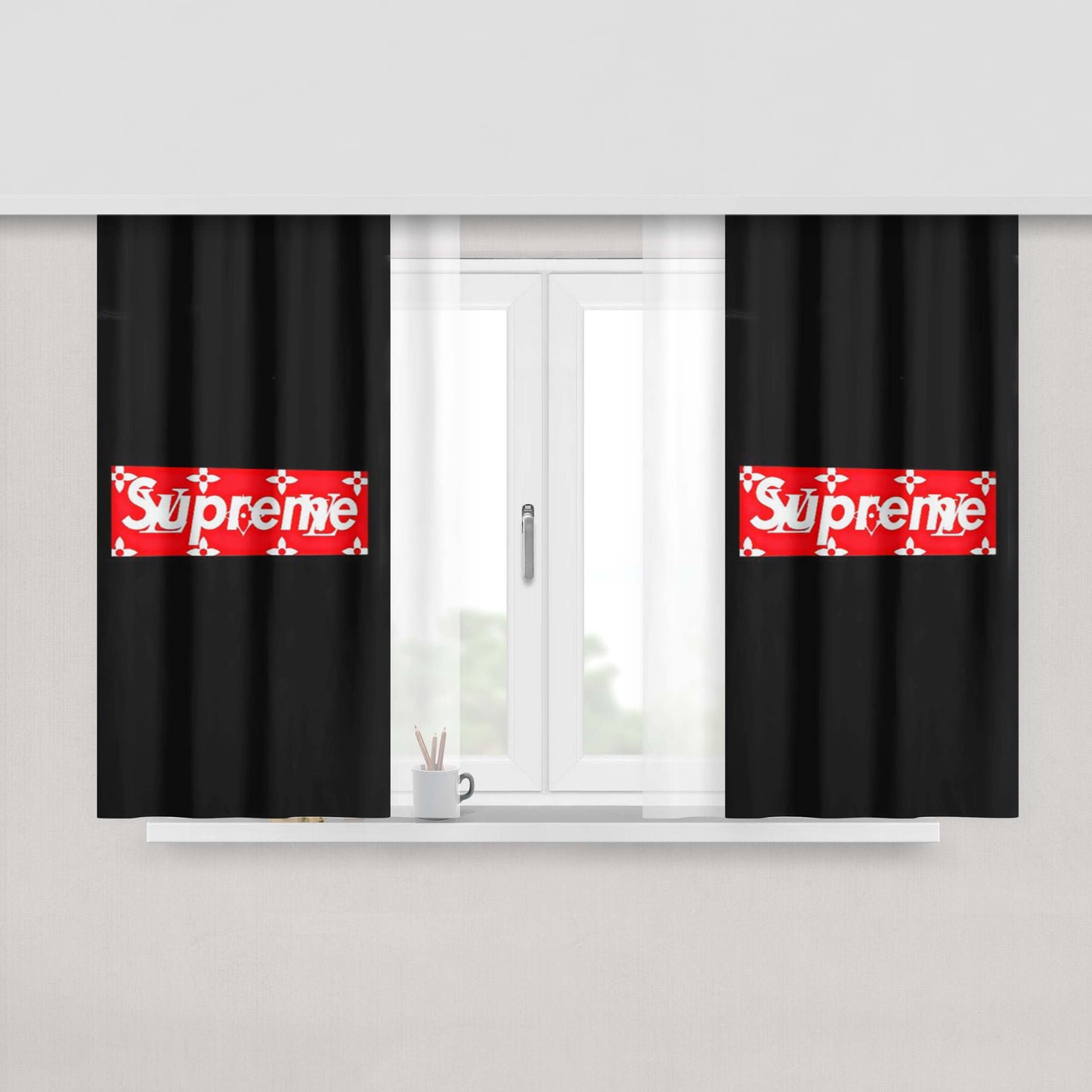 Supreme Box Louis Vuitton Logo Peach Skin Window Curtains