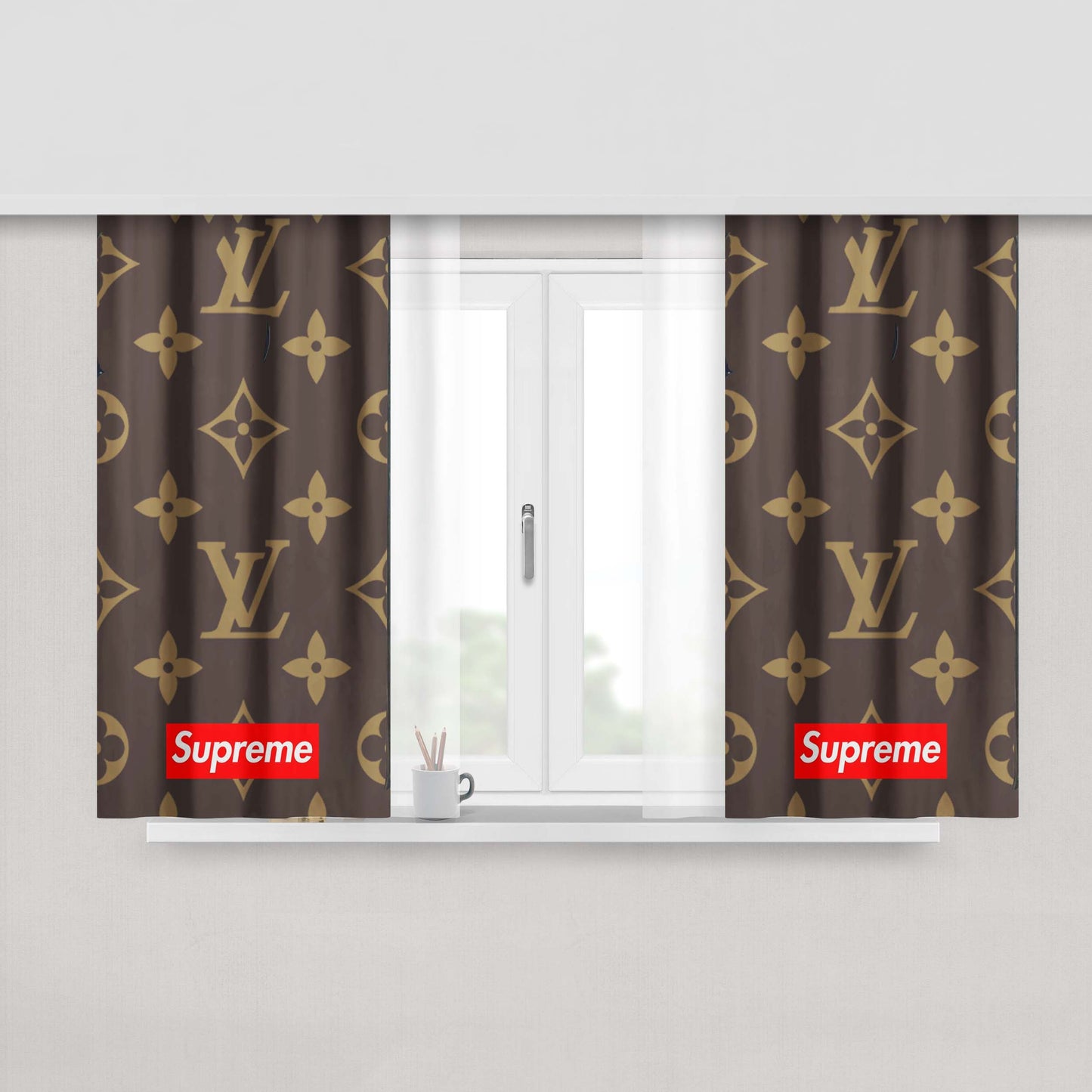 Supreme Louis Vuitton Logo Peach Skin Window Curtains