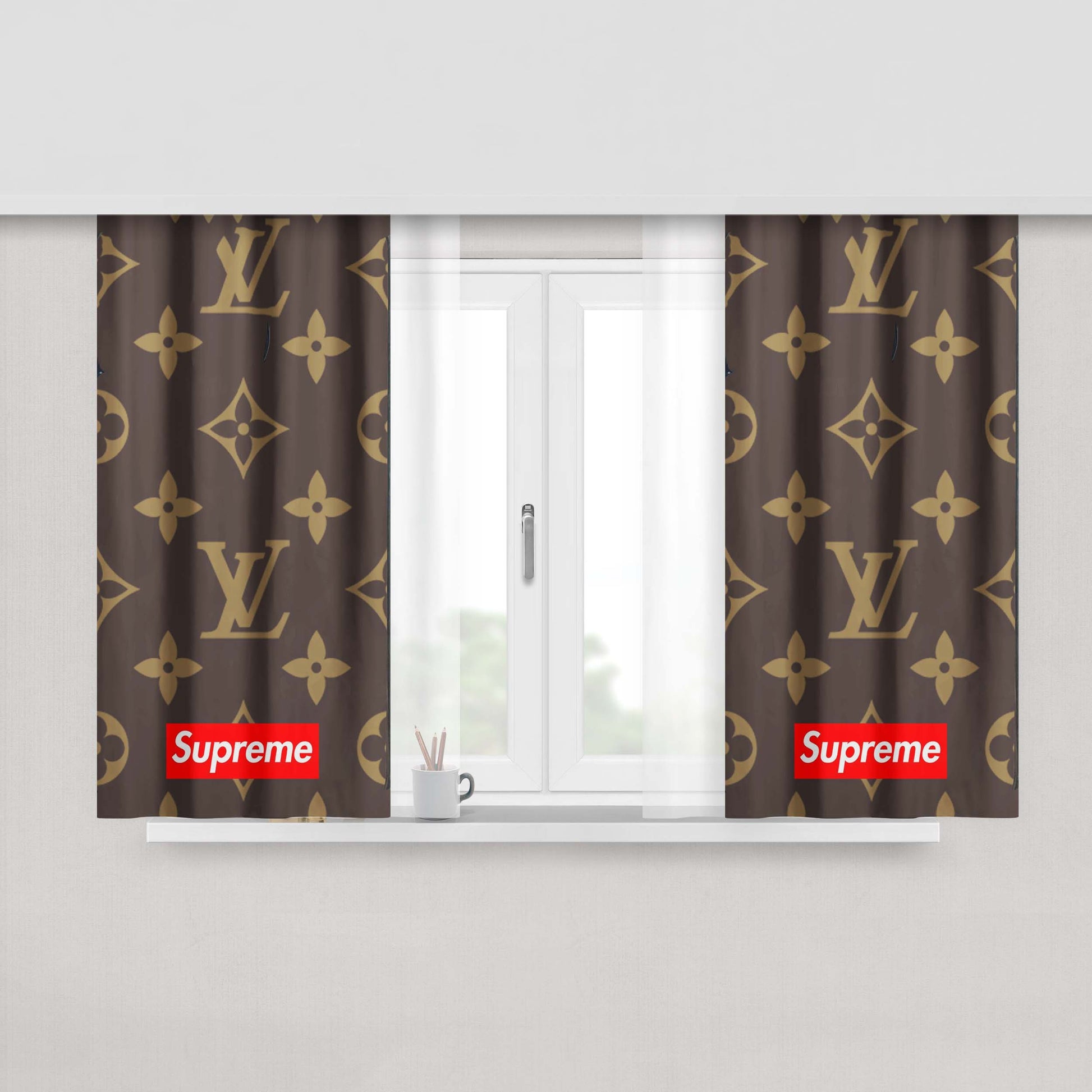 Supreme Louis Vuitton Logo Peach Skin Window Curtains