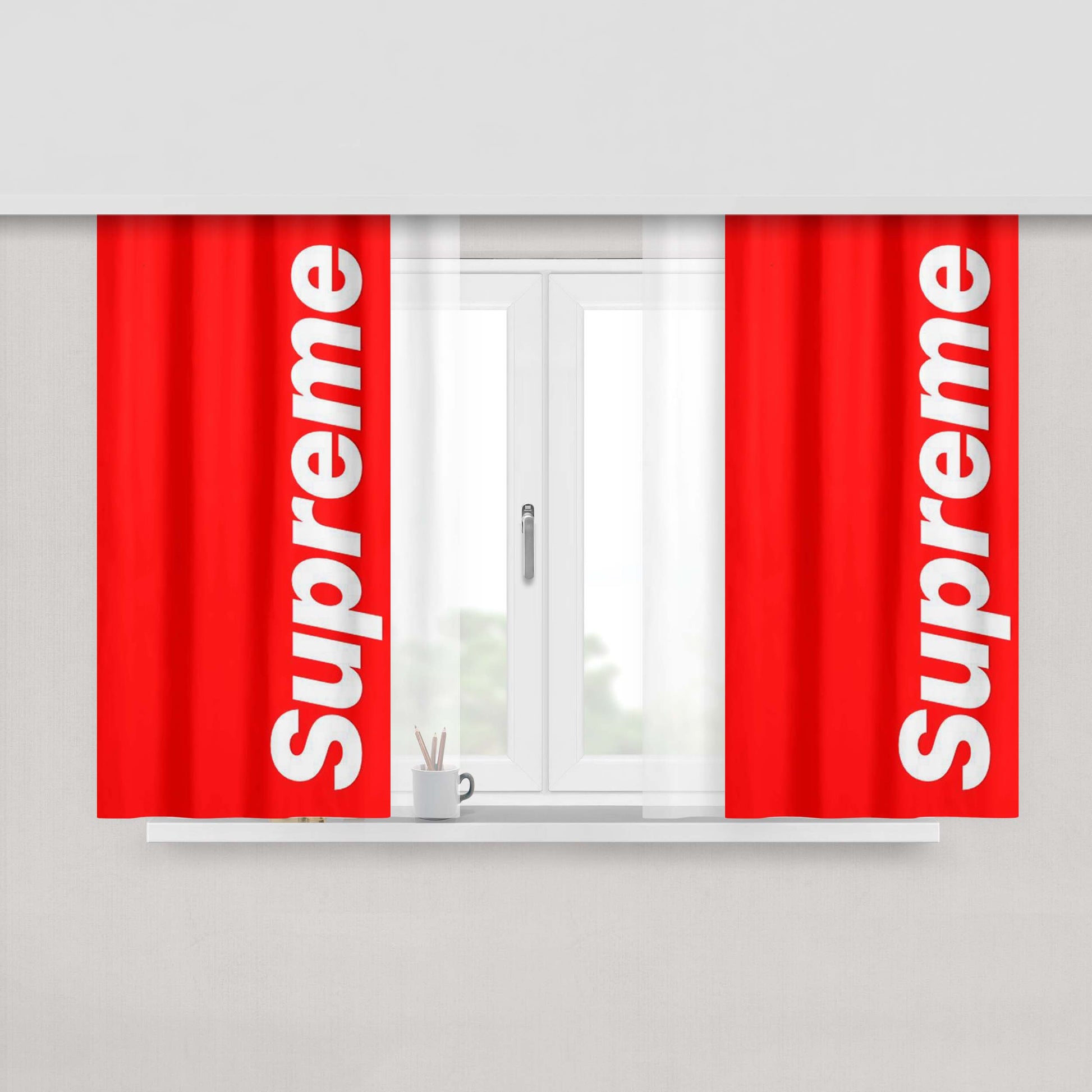 Supreme Red Logo Peach Skin Window Curtains
