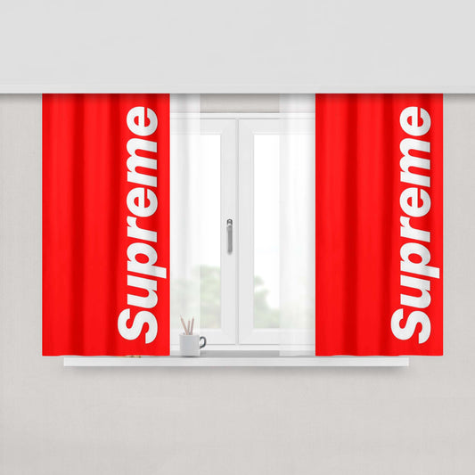 Supreme Red Logo Peach Skin Window Curtains