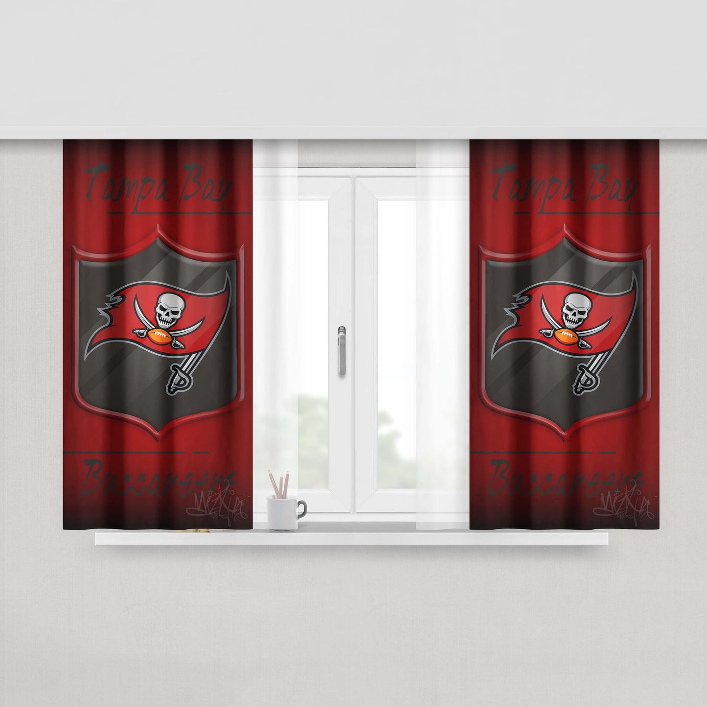 Tampa Bay Bucs, Black, Buccaneers, Florida Peach Skin Window Curtains