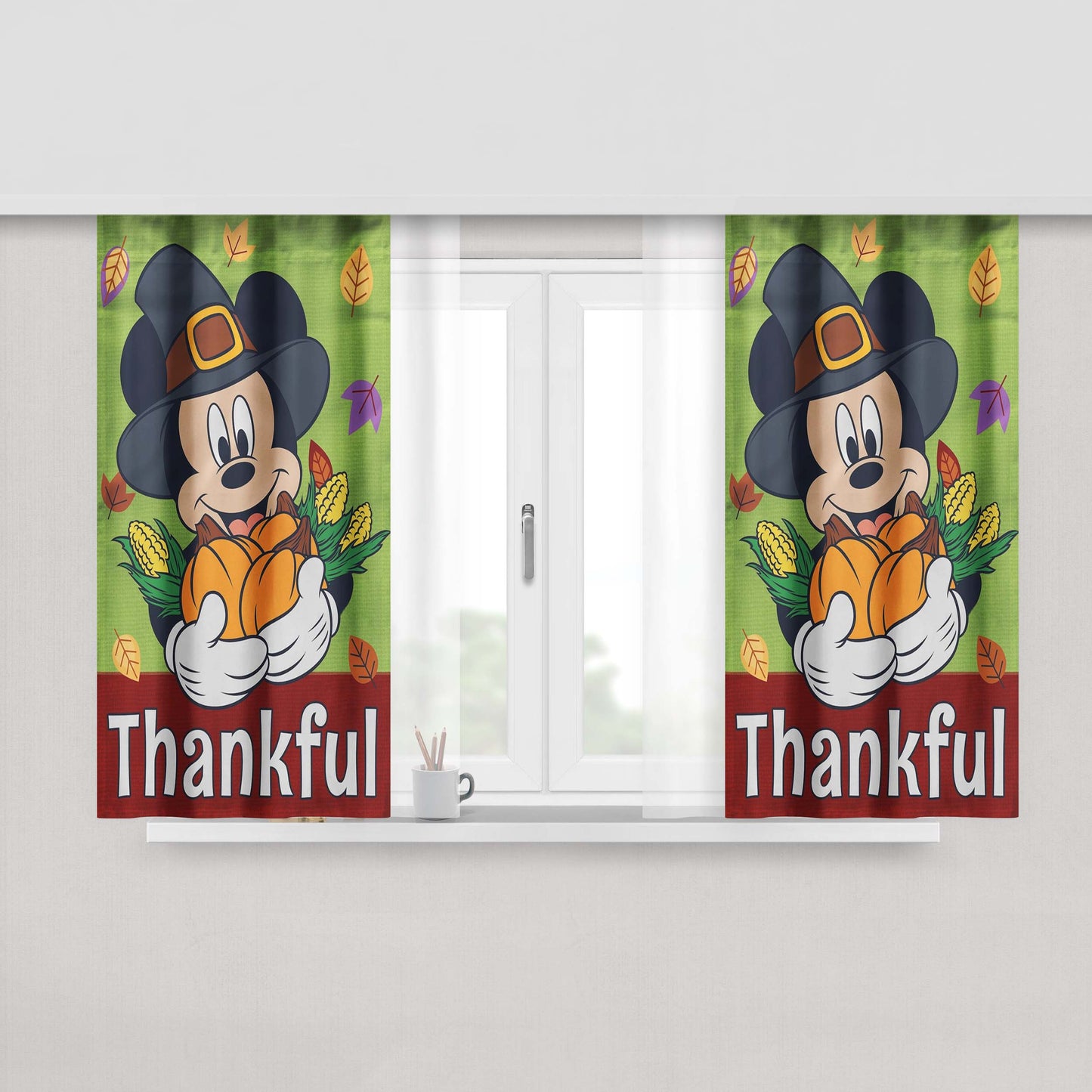 Thankful Mickey Mouse Peach Skin Window Curtains