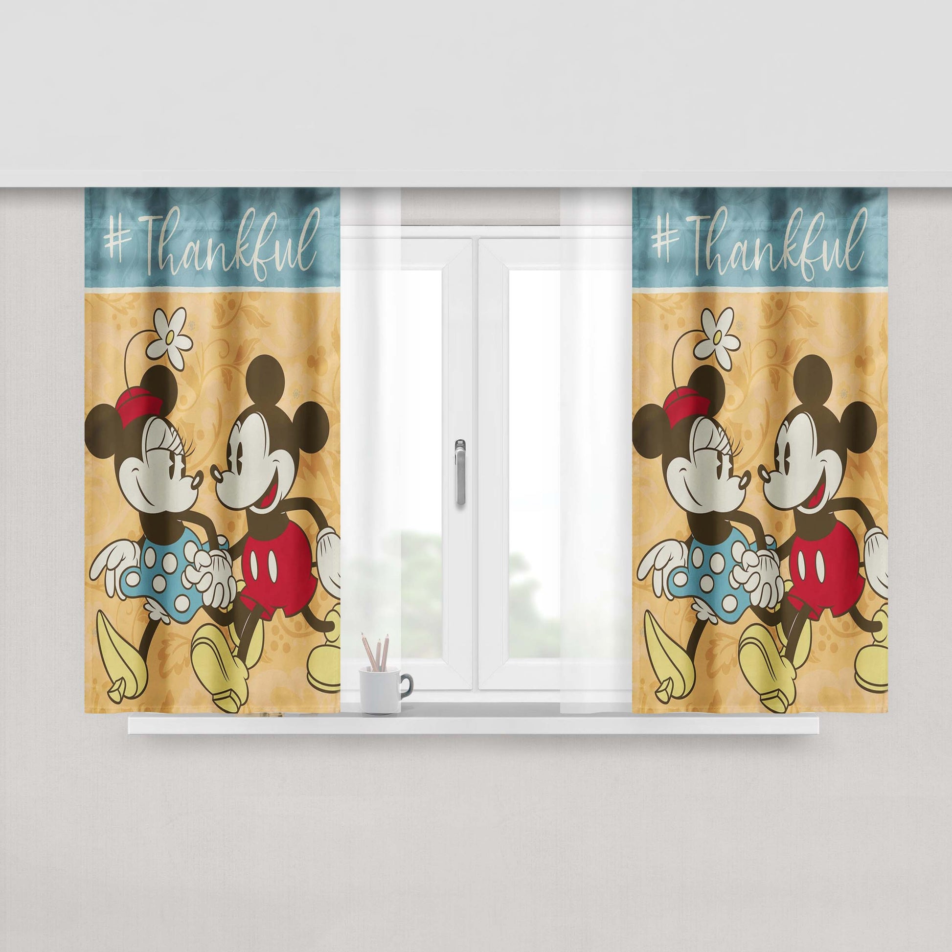 Thanksgiving Mickey & Minnie Autumn Peach Skin Window Curtains