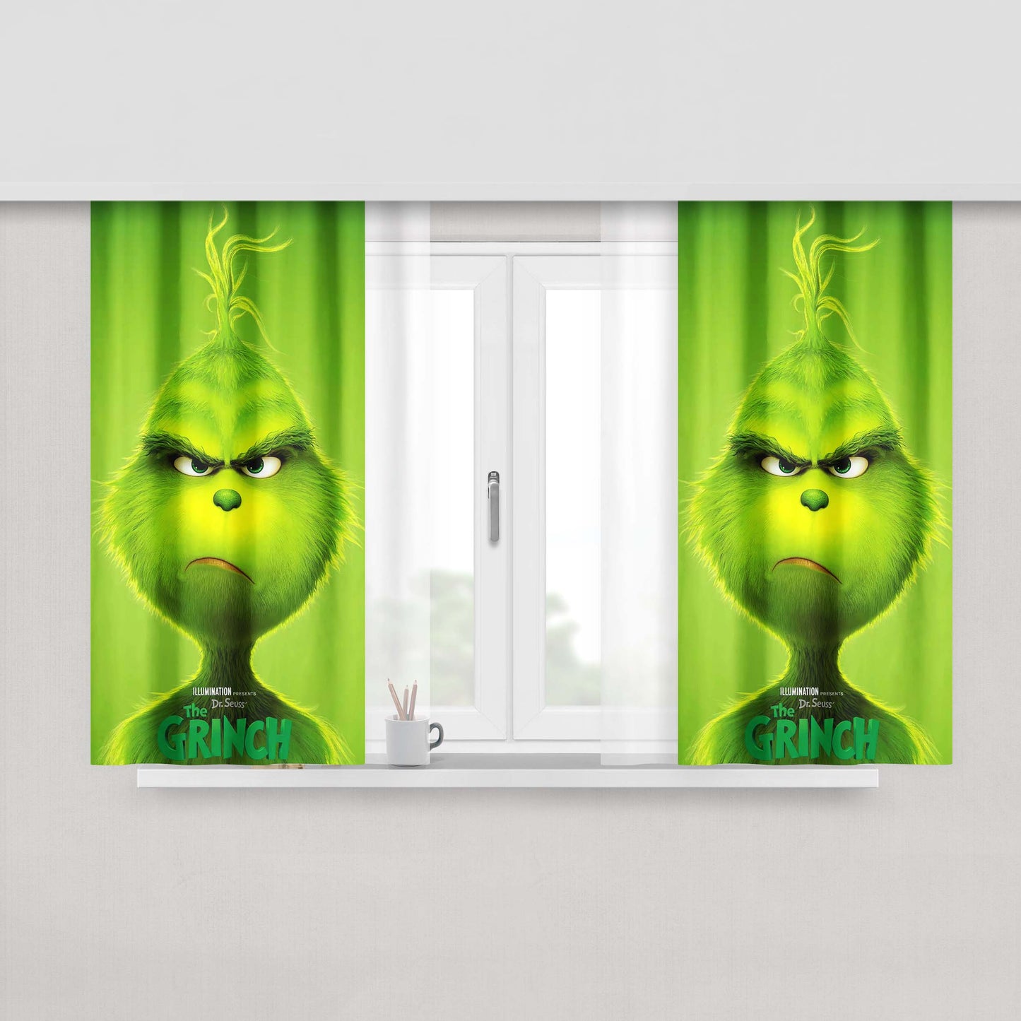 The Grinch Poster Peach Skin Window Curtains