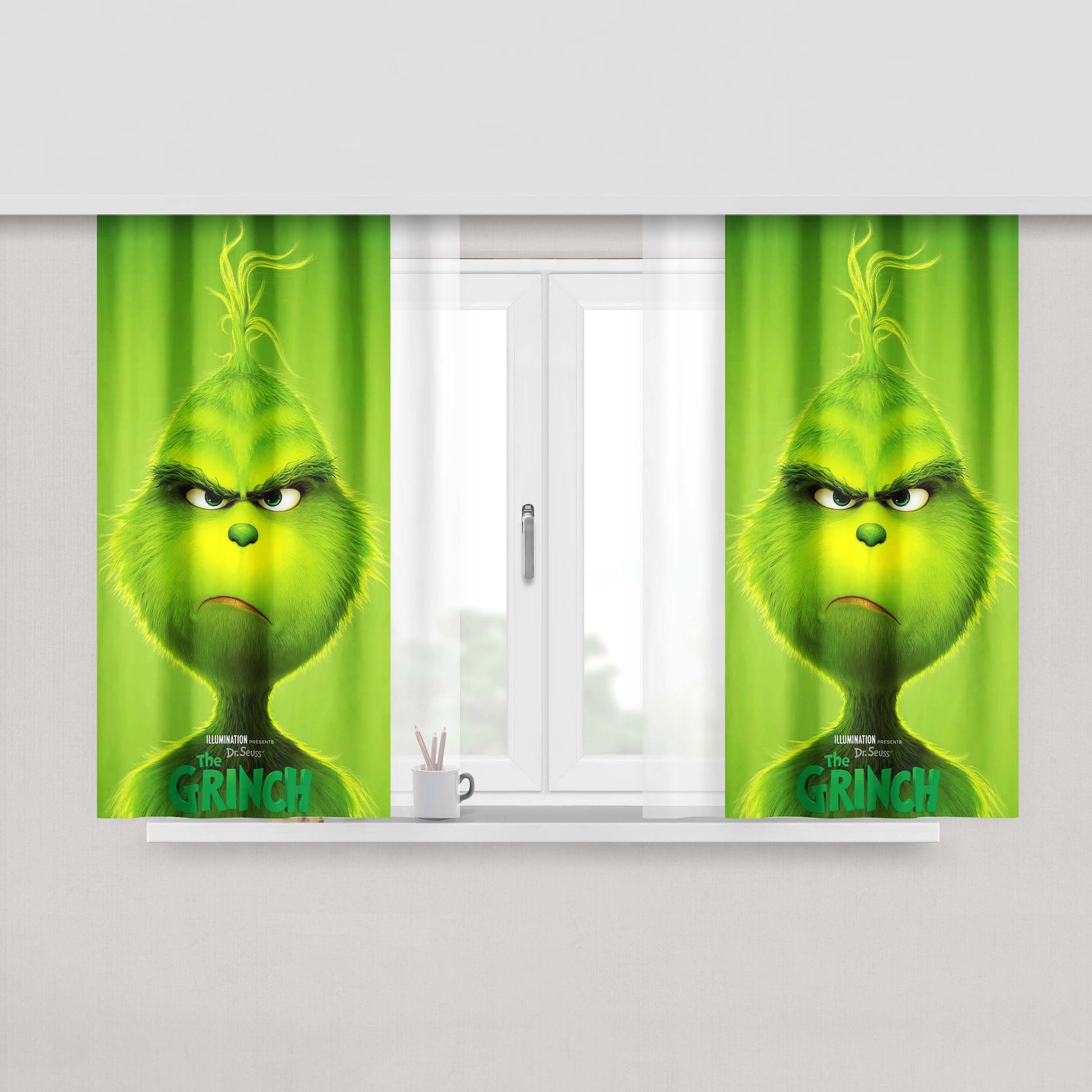 The Grinch Poster Peach Skin Window Curtains