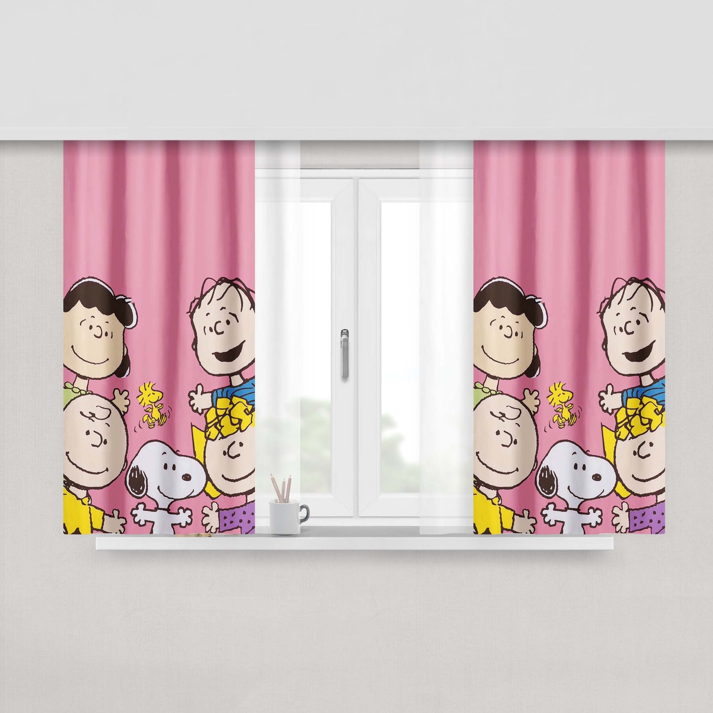 The Peanuts Charlie Brown And Snoopy Cartoon Peach Skin Window Curtains