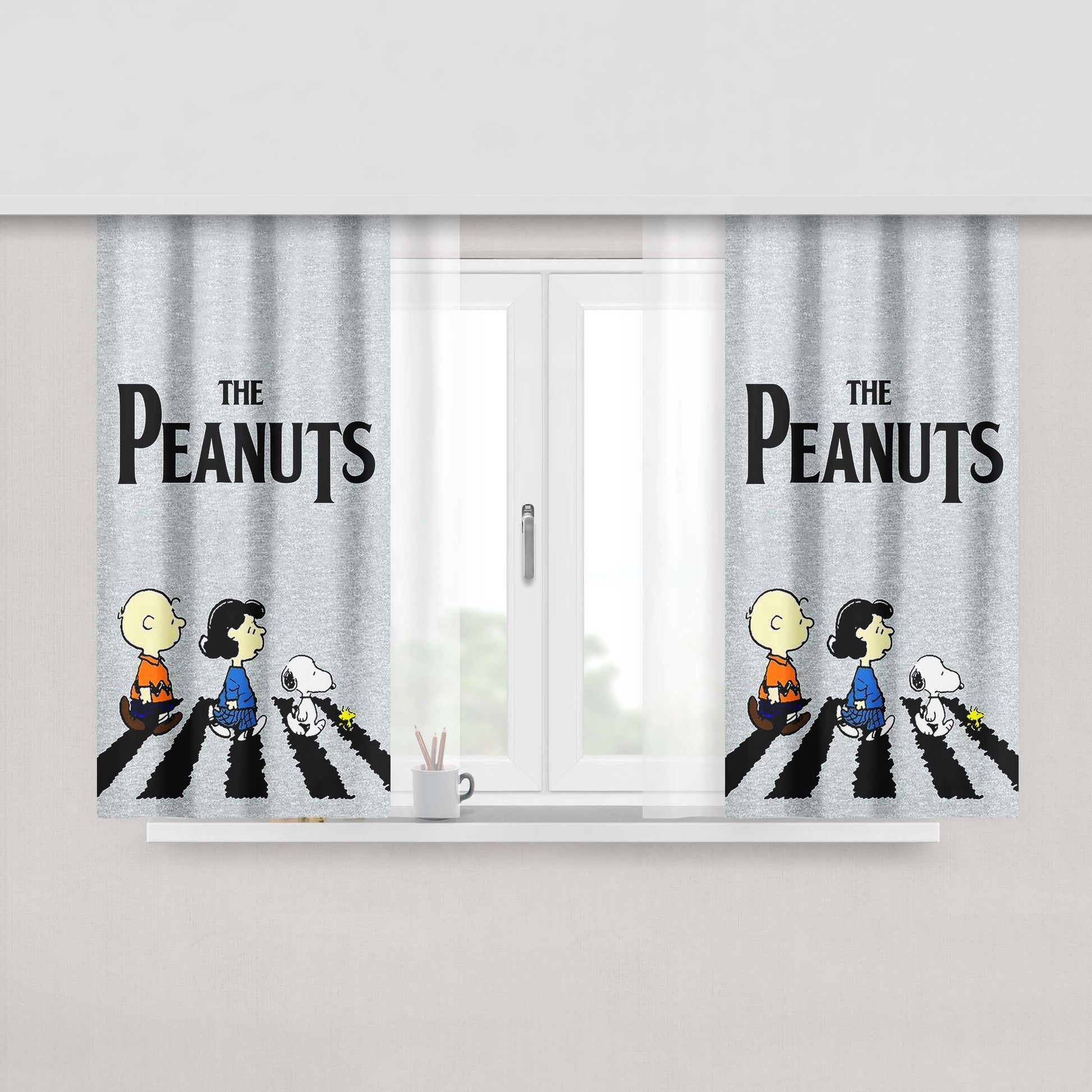 The Peanuts Gang Street Grey Peach Skin Window Curtains