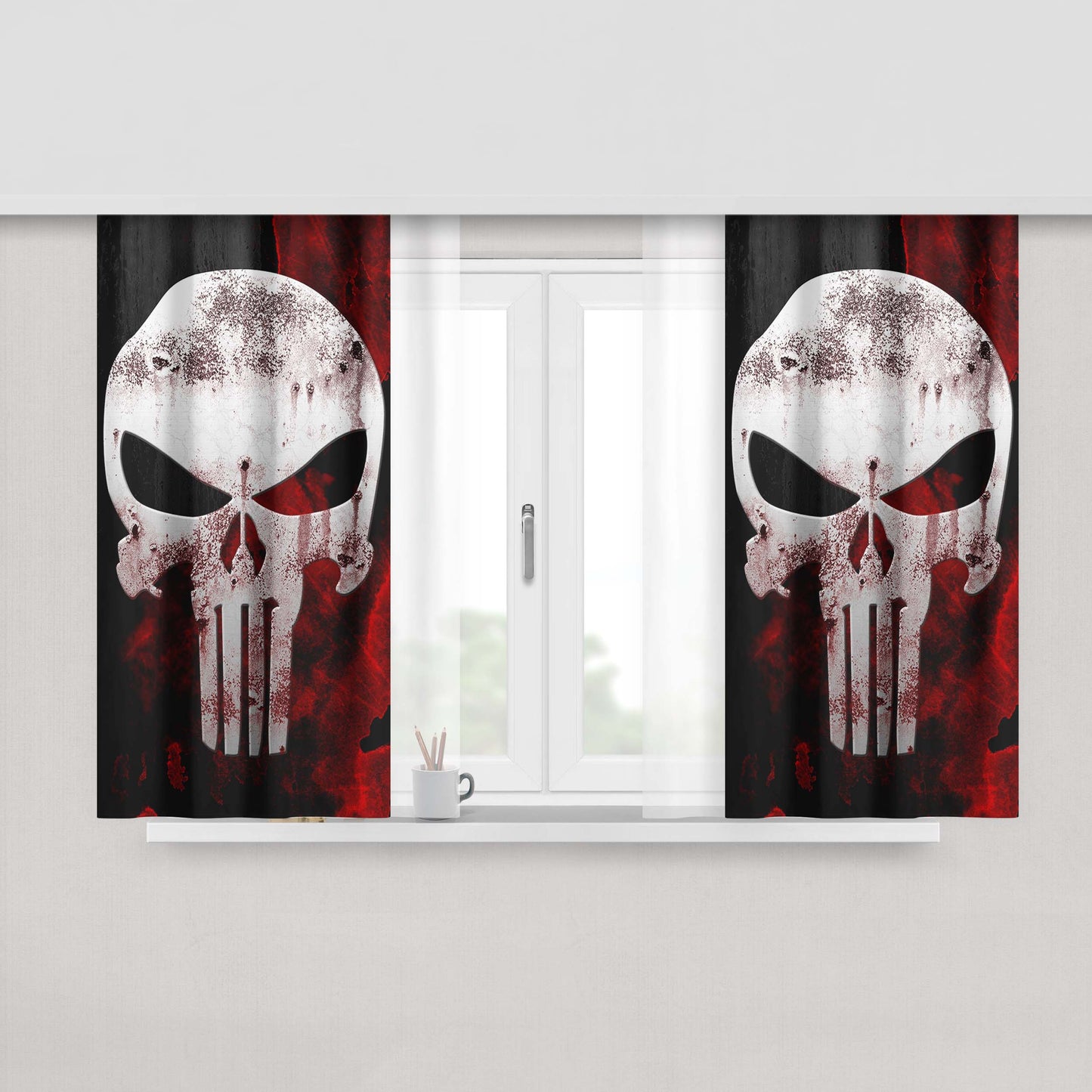 The Punisher Grunge Peach Skin Window Curtains