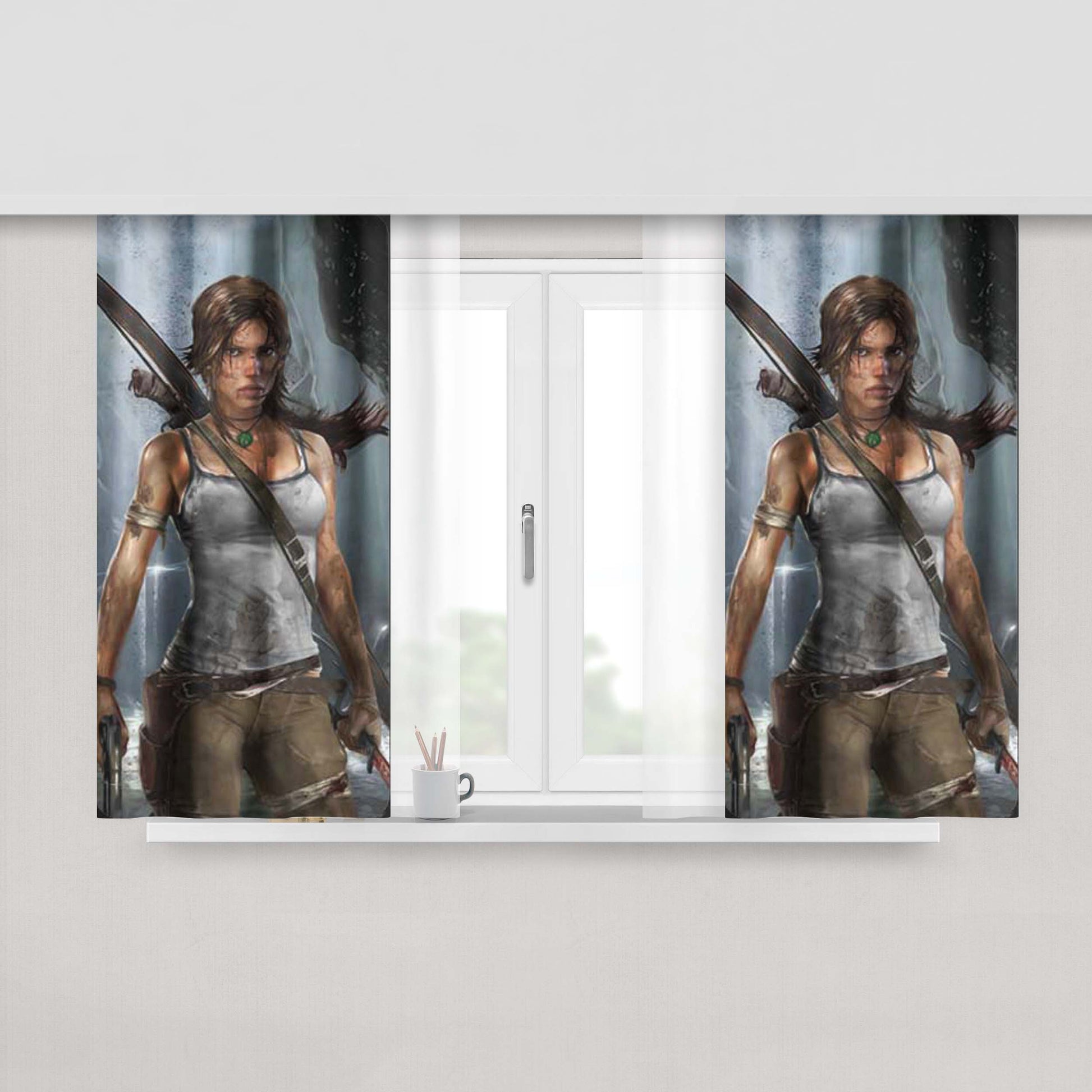 Tomb Raider Lara Croft Underground Peach Skin Window Curtains