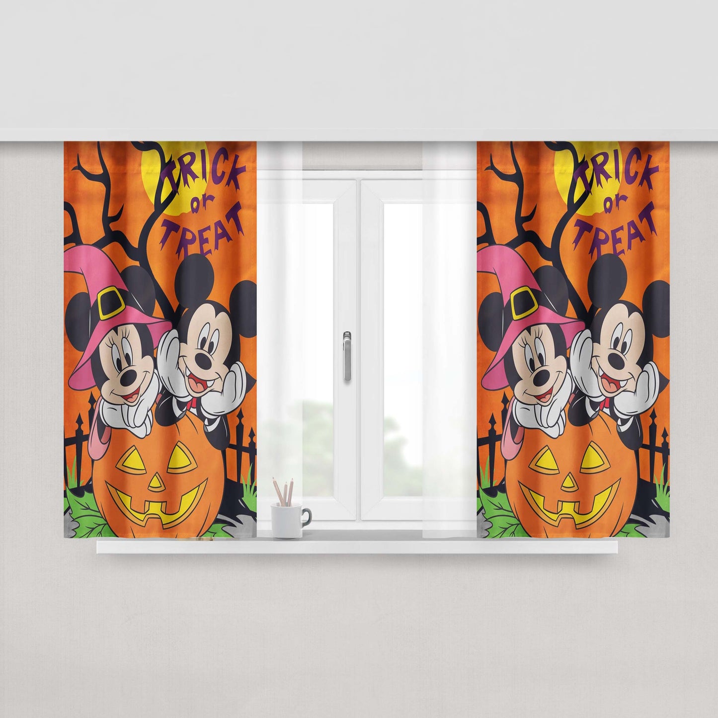 Trick Or Treat Mickey And Minnie Peach Skin Window Curtains