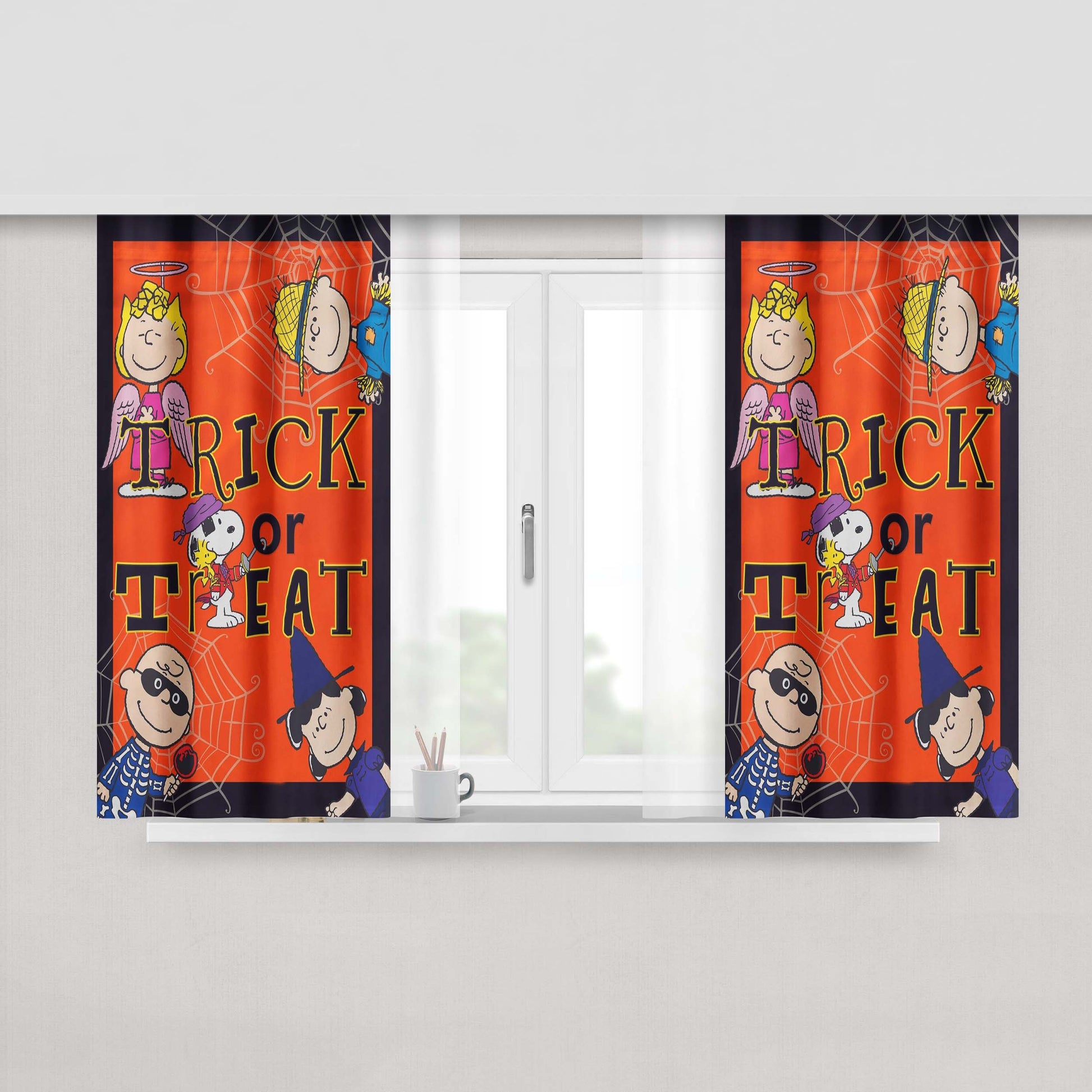 Trick Or Treat Peanuts Gang Peach Skin Window Curtains