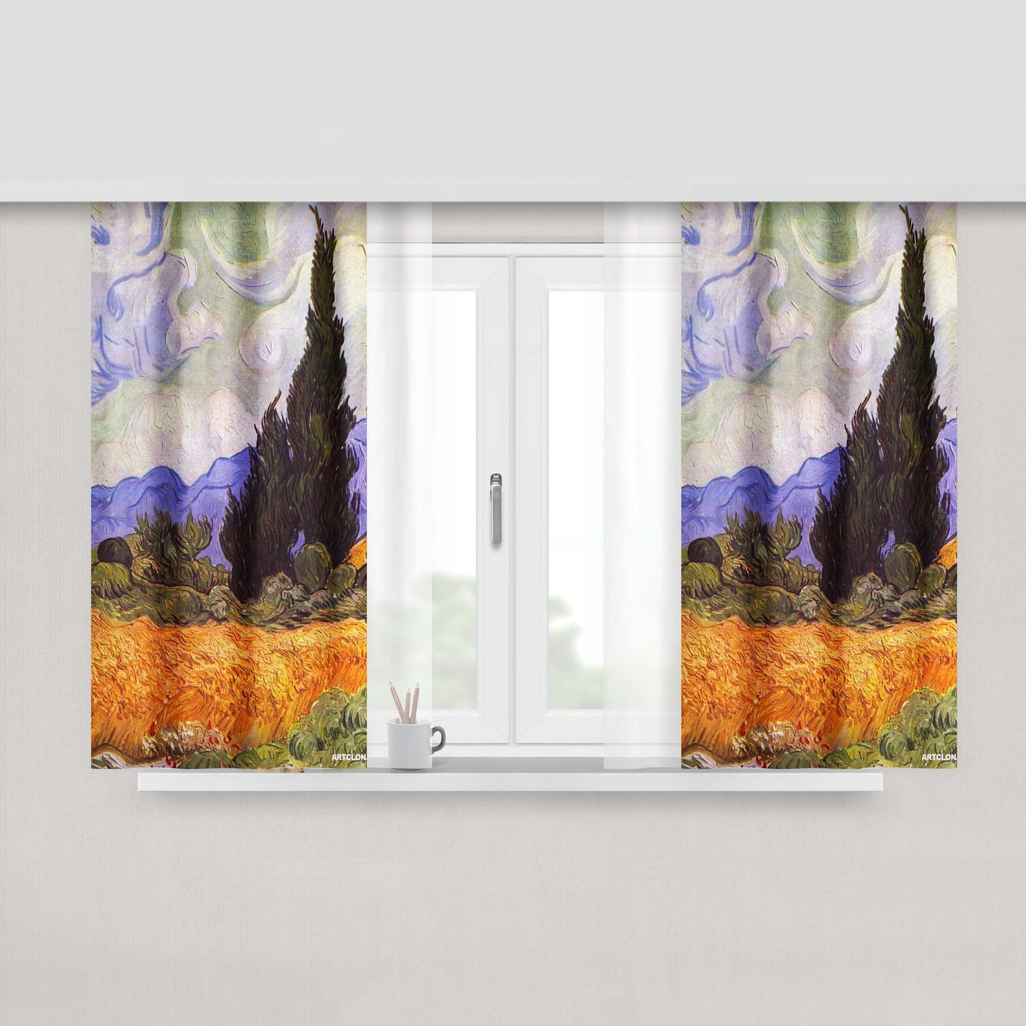 Vincent Van Gogh Wheat Field With Cypresses Peach Skin Window Curtains