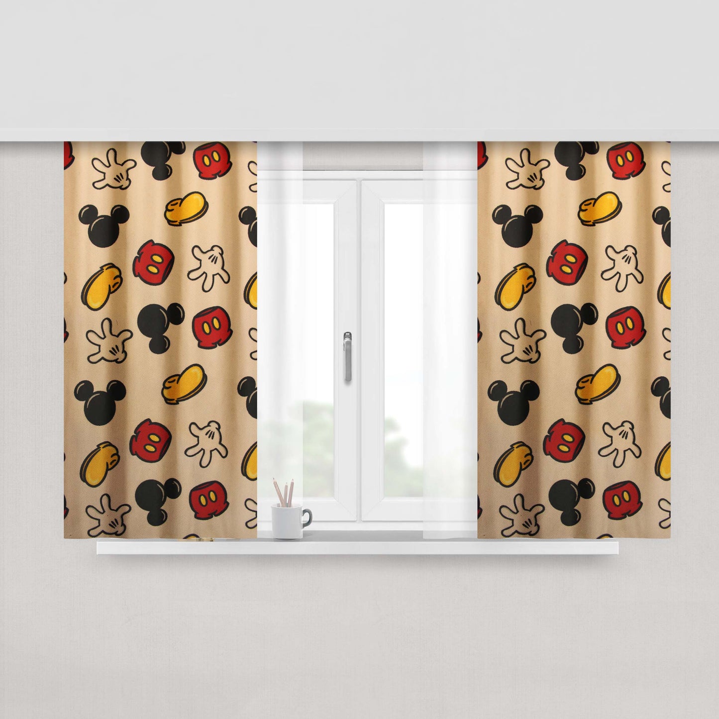 Vintage Pattern Disney Mickey Mouse Peach Skin Window Curtains