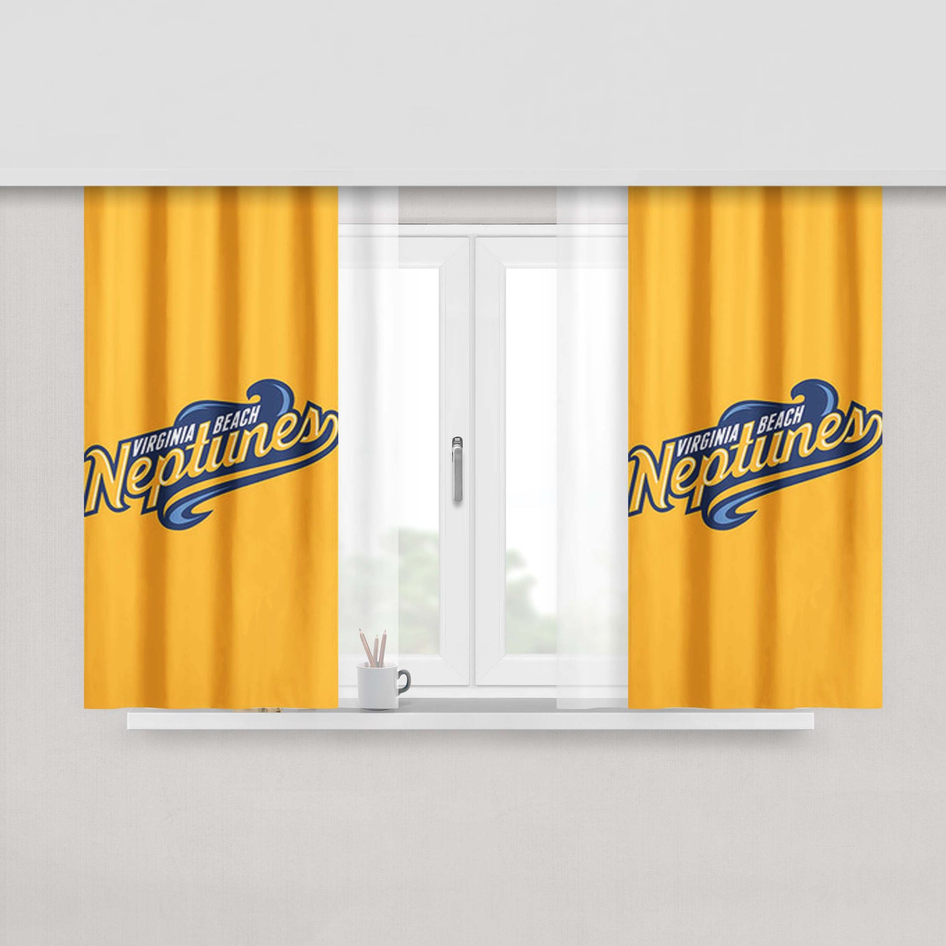 Virginia Beach Neptunes Baseball Logo Yelow Peach Skin Window Curtains