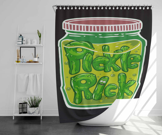 Pickle Rick Bathroom Shower Curtain Fabric Waterproof | 66 X 72 Inch