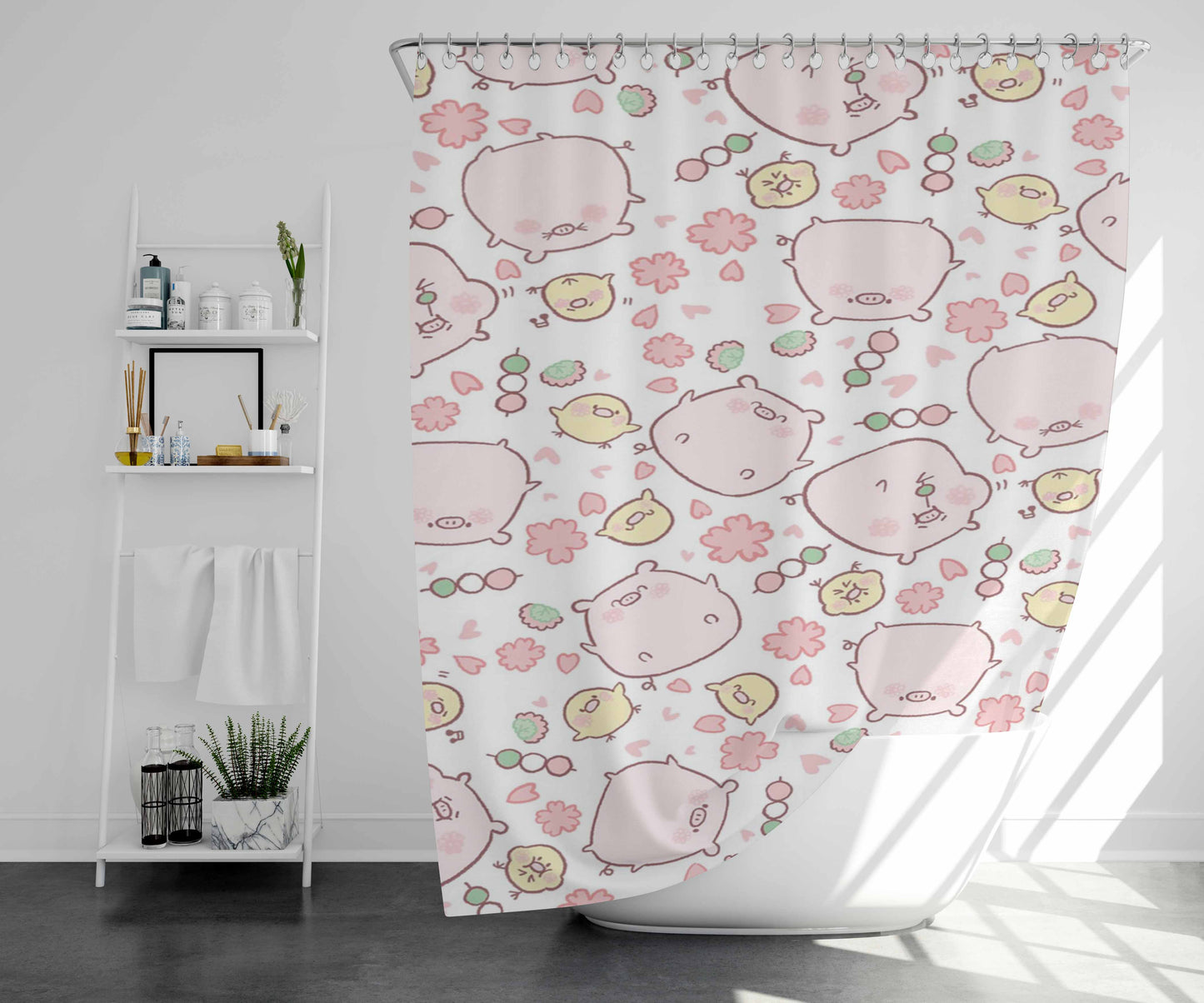 Pig Pattern Bathroom Shower Curtain Fabric Waterproof | 66 X 72 Inch