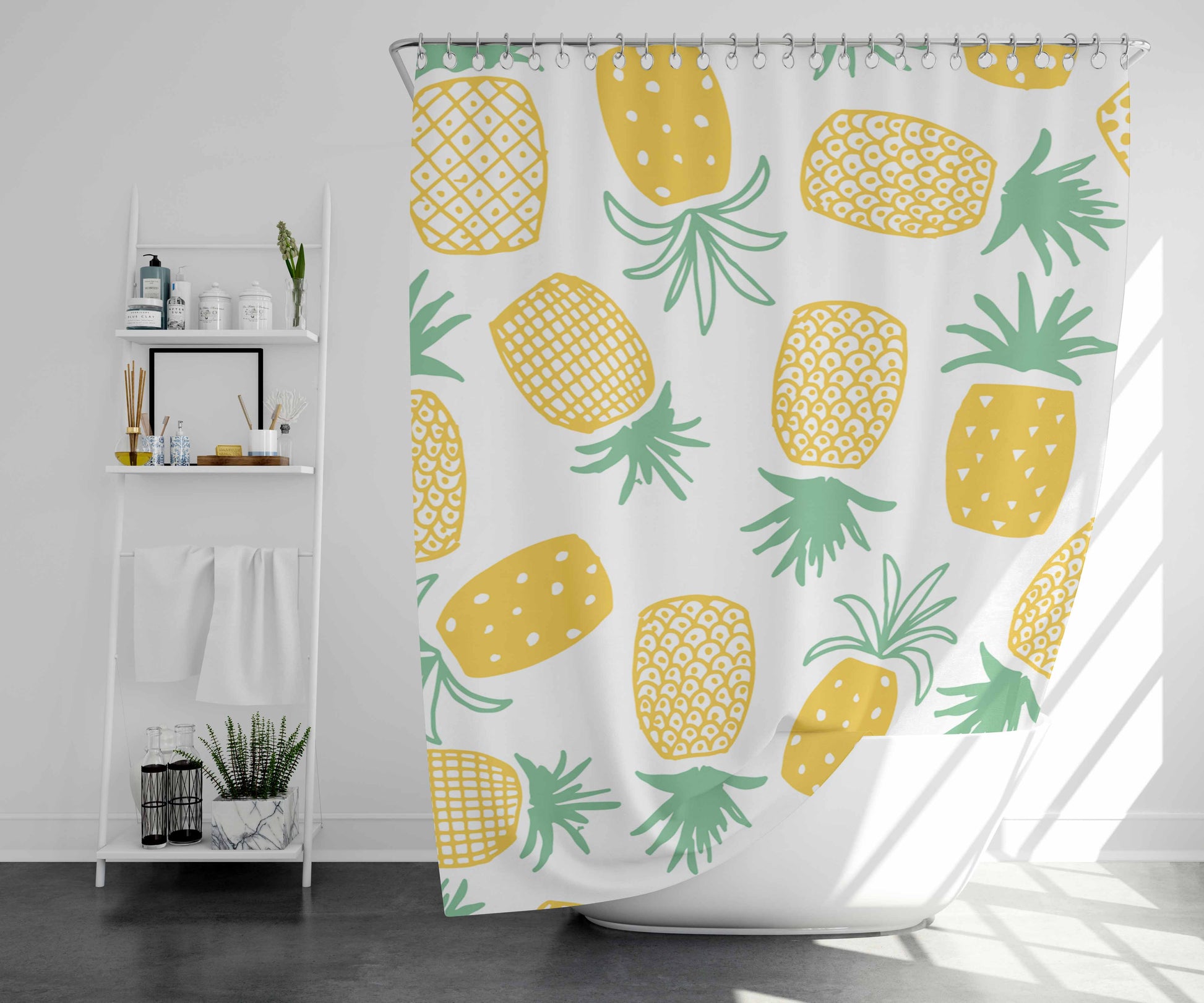 Pineapple Pattern Bathroom Shower Curtain Fabric Waterproof | 66 X 72 Inch