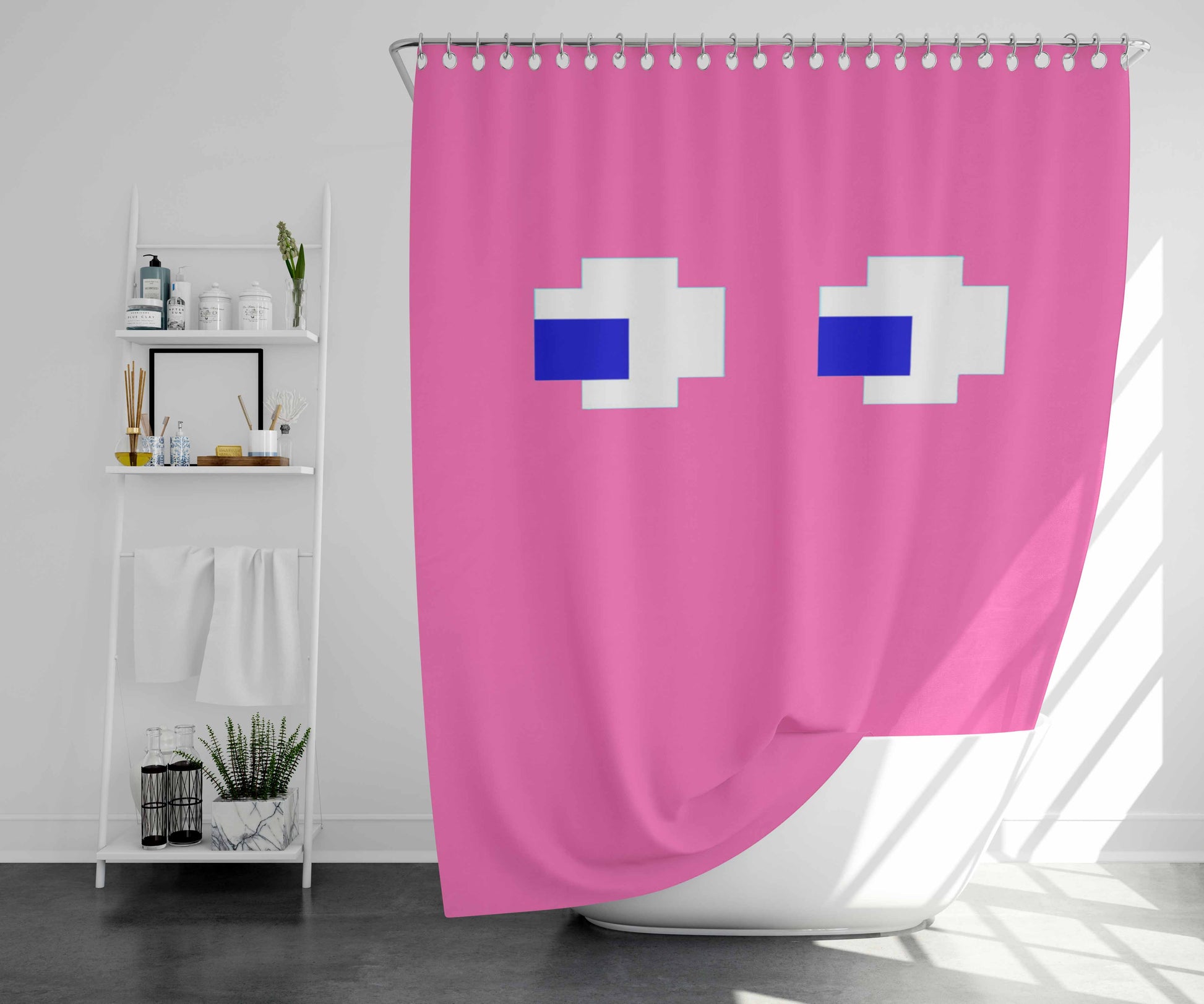Pink Pacman Inspired Bathroom Shower Curtain Fabric Waterproof | 66 X 72 Inch