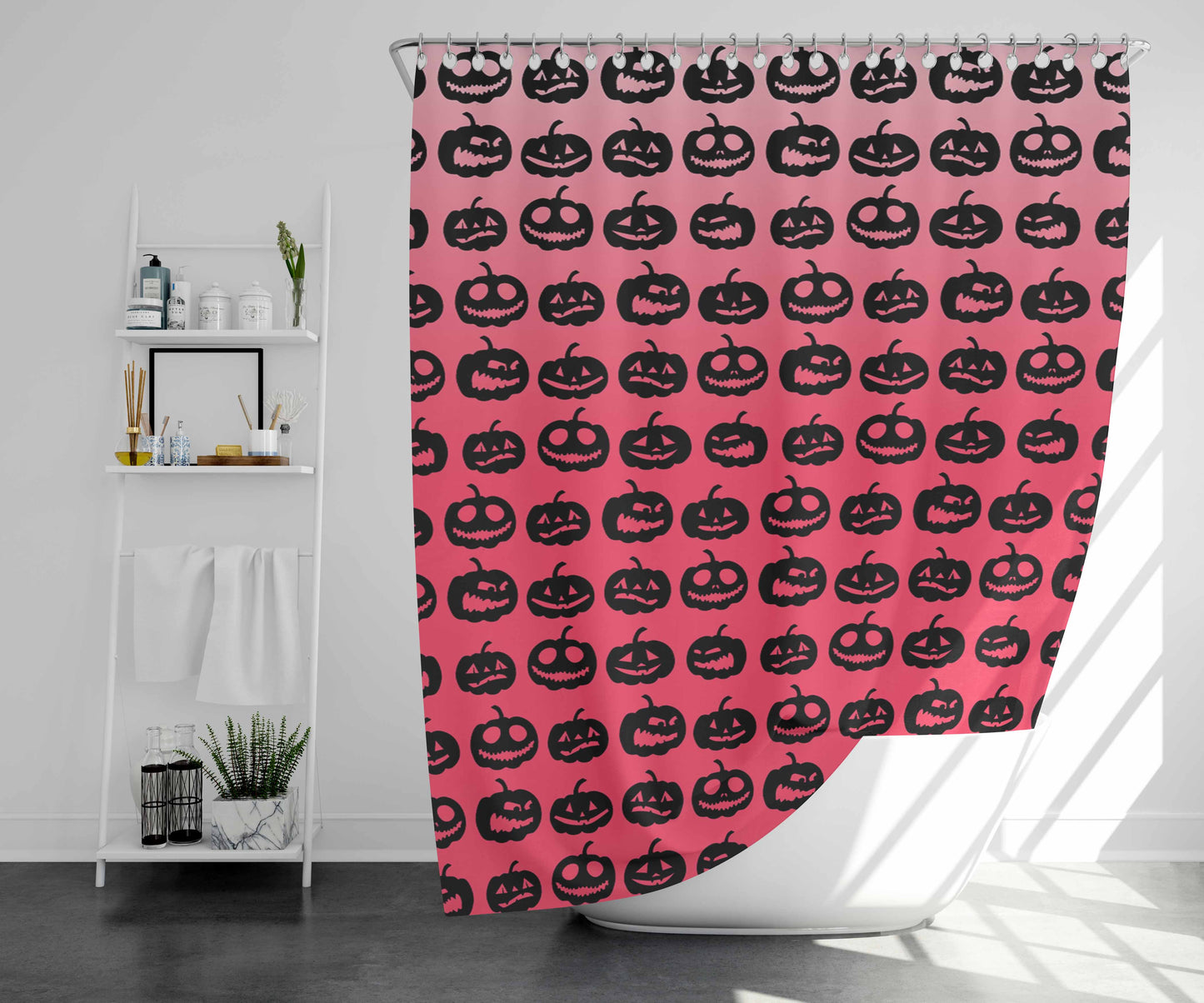 Pink Pumpkins Pattern Silhouette Collections Bathroom Shower Curtain Fabric Waterproof | 66 X 72 Inch