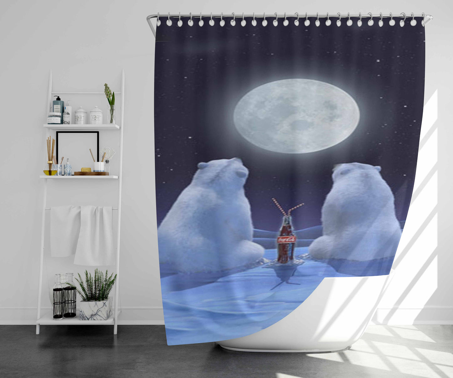Polar Bears Coca Cola Bathroom Shower Curtain Fabric Waterproof | 66 X 72 Inch