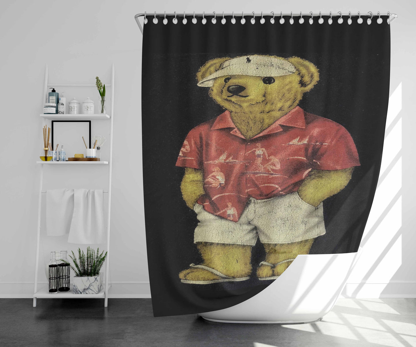 Polo Bear Beach Shirt Bathroom Shower Curtain Fabric Waterproof | 66 X 72 Inch