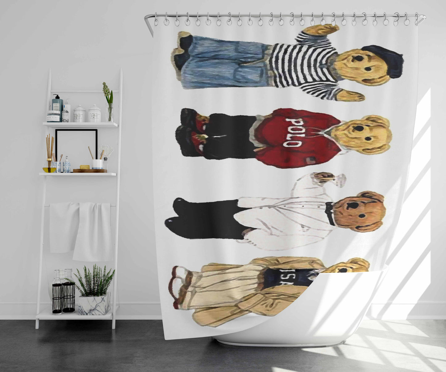 Polo Bear Collaction Usa Bathroom Shower Curtain Fabric Waterproof | 66 X 72 Inch