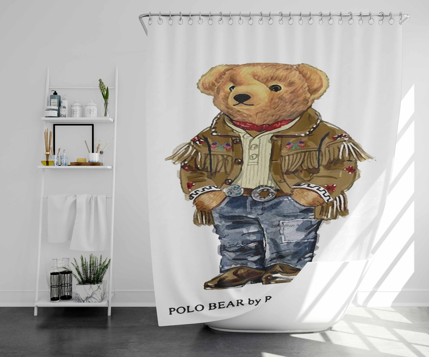 Polo Bear Indian Costume Bathroom Shower Curtain Fabric Waterproof | 66 X 72 Inch