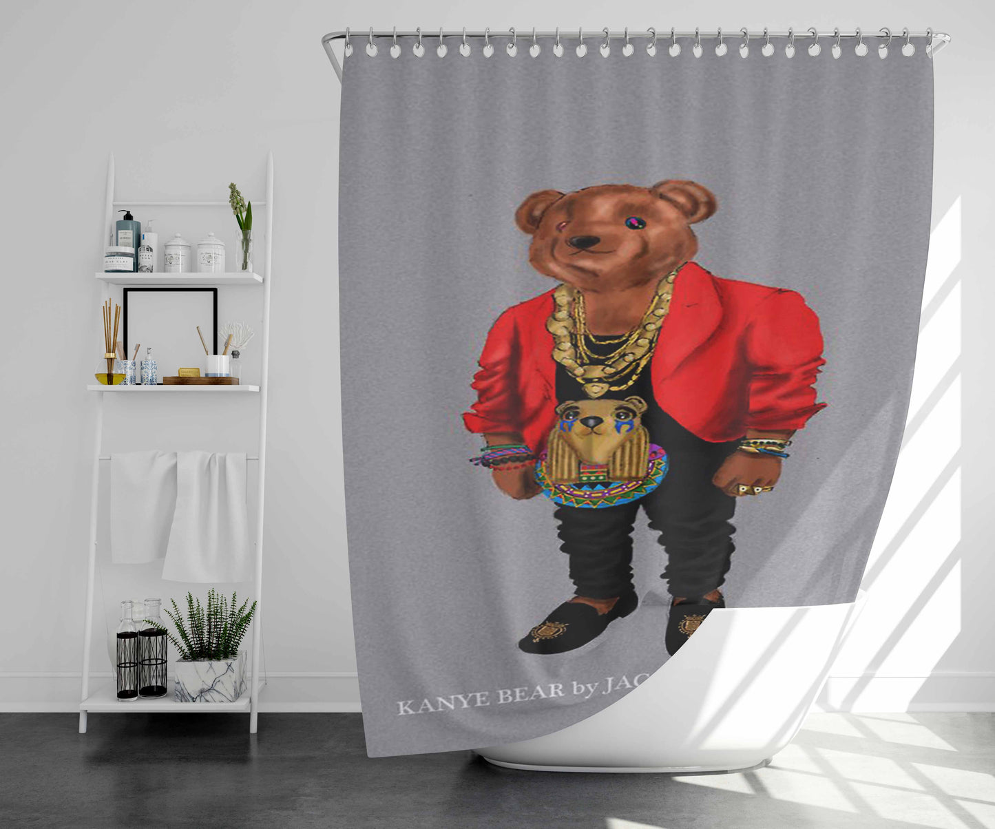 Polo Bear Kanye Bear Style Rapper Bathroom Shower Curtain Fabric Waterproof | 66 X 72 Inch