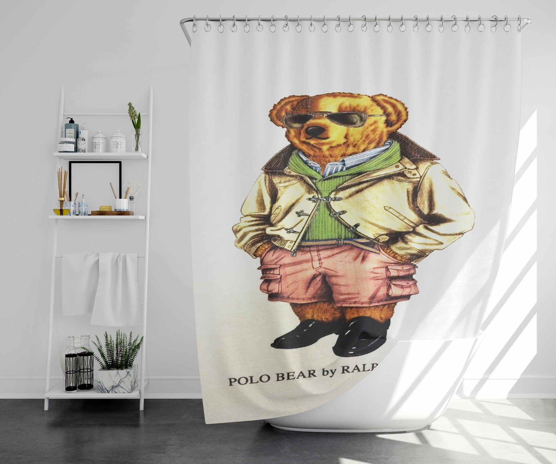 Polo Bear Ralph Lauren Rare Good Bathroom Shower Curtain Fabric Waterproof | 66 X 72 Inch