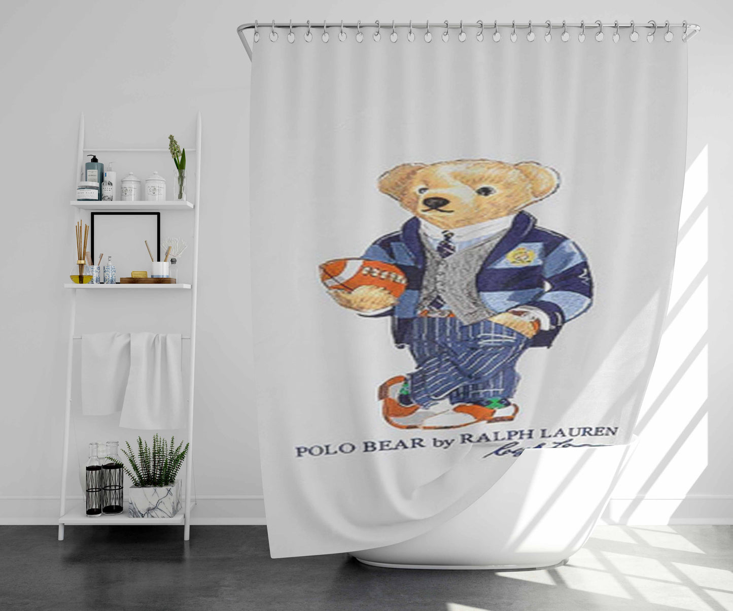 Polo Bear Ralph Lauren Bathroom Shower Curtain Fabric Waterproof | 66 X 72 Inch