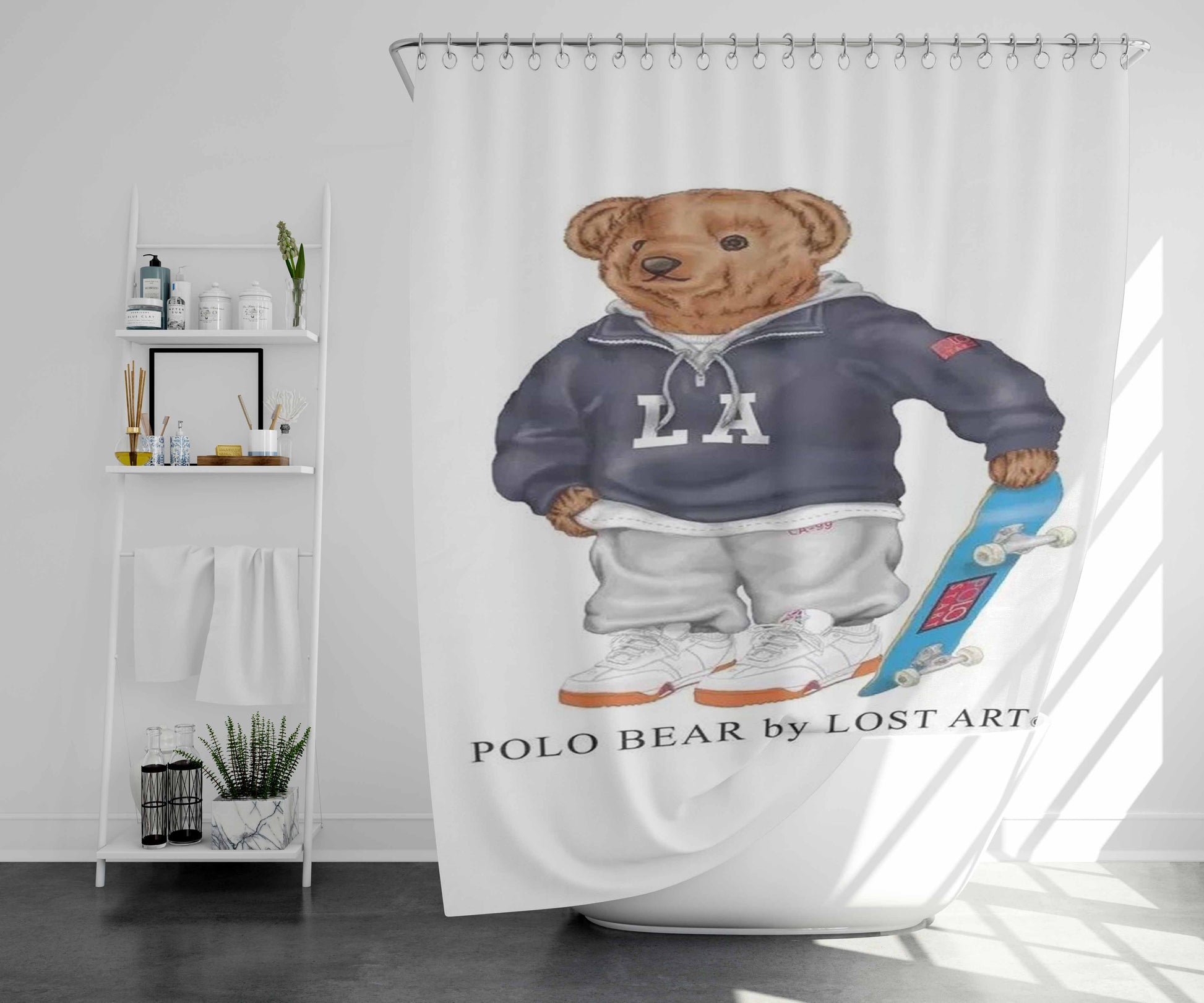 Polo Bear Skate Bathroom Shower Curtain Fabric Waterproof | 66 X 72 Inch