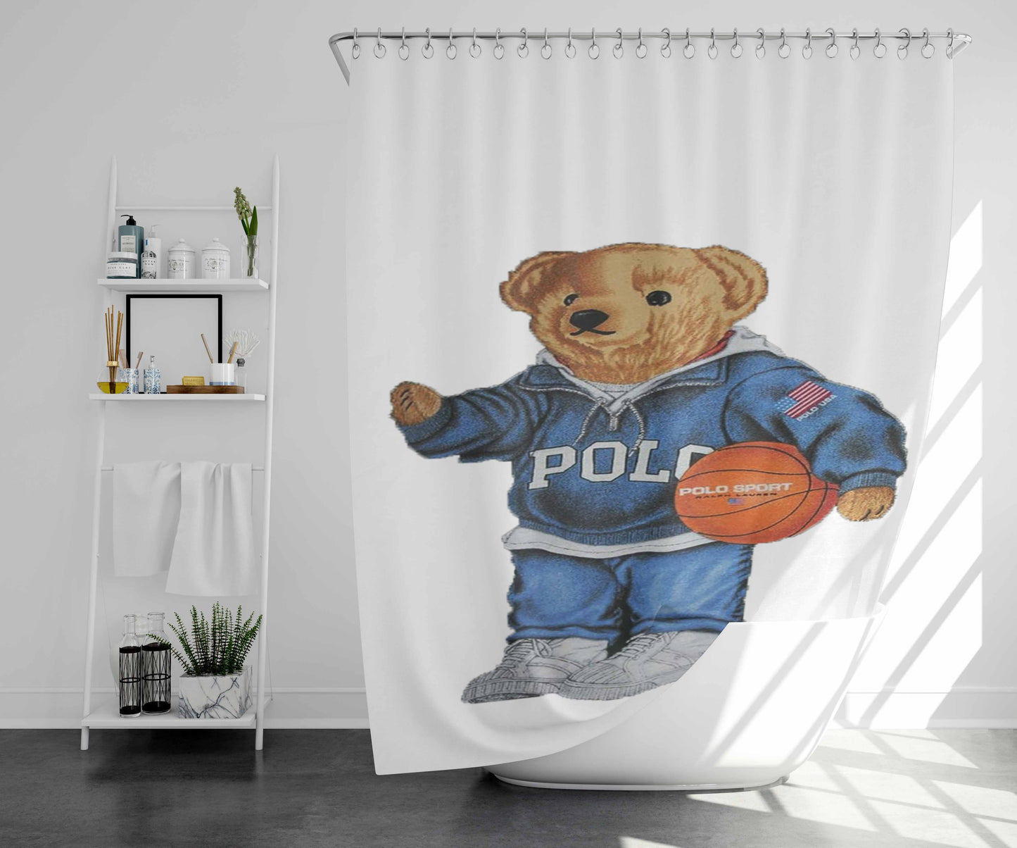 Polo Bear Bathroom Shower Curtain Fabric Waterproof | 66 X 72 Inch