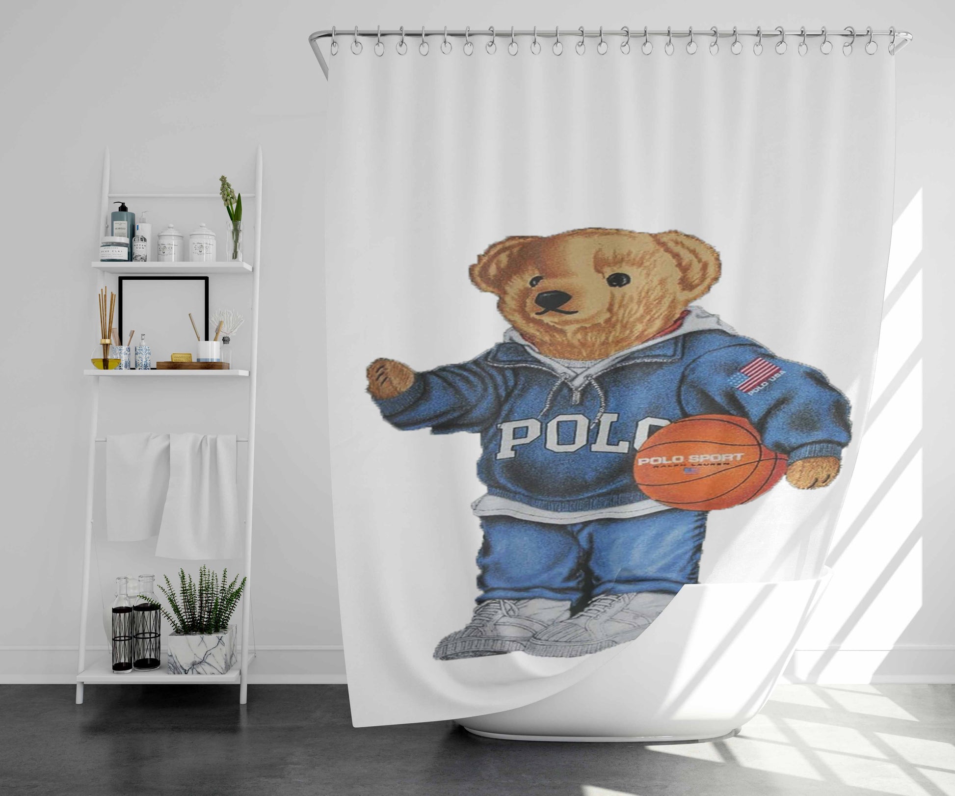 Polo Bear Bathroom Shower Curtain Fabric Waterproof | 66 X 72 Inch