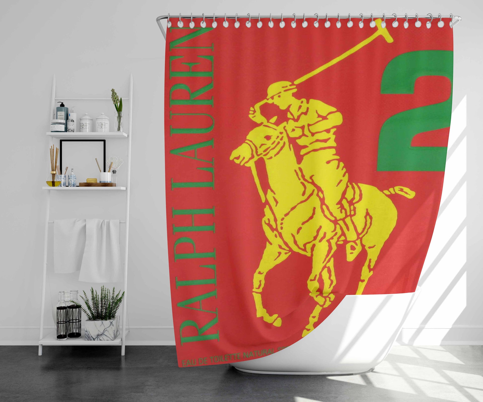 Polo Ralph Lauren Big Pony 2 Red Par Bathroom Shower Curtain Fabric Waterproof | 66 X 72 Inch