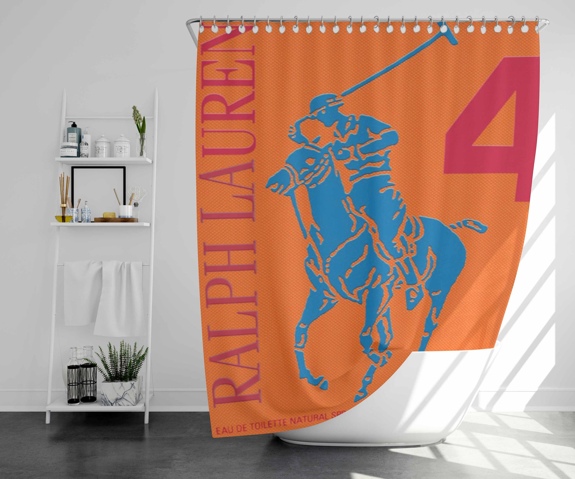 Polo Ralph Lauren Big Pony 4 Orange Par Bathroom Shower Curtain Fabric Waterproof | 66 X 72 Inch