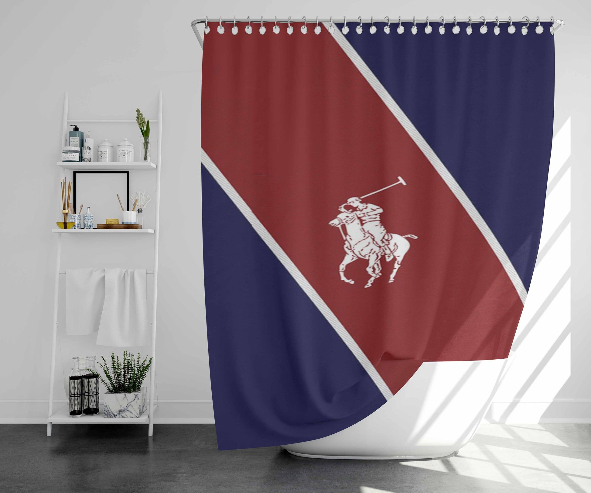 Polo Ralph Lauren Stripe Logo Bathroom Shower Curtain Fabric Waterproof | 66 X 72 Inch