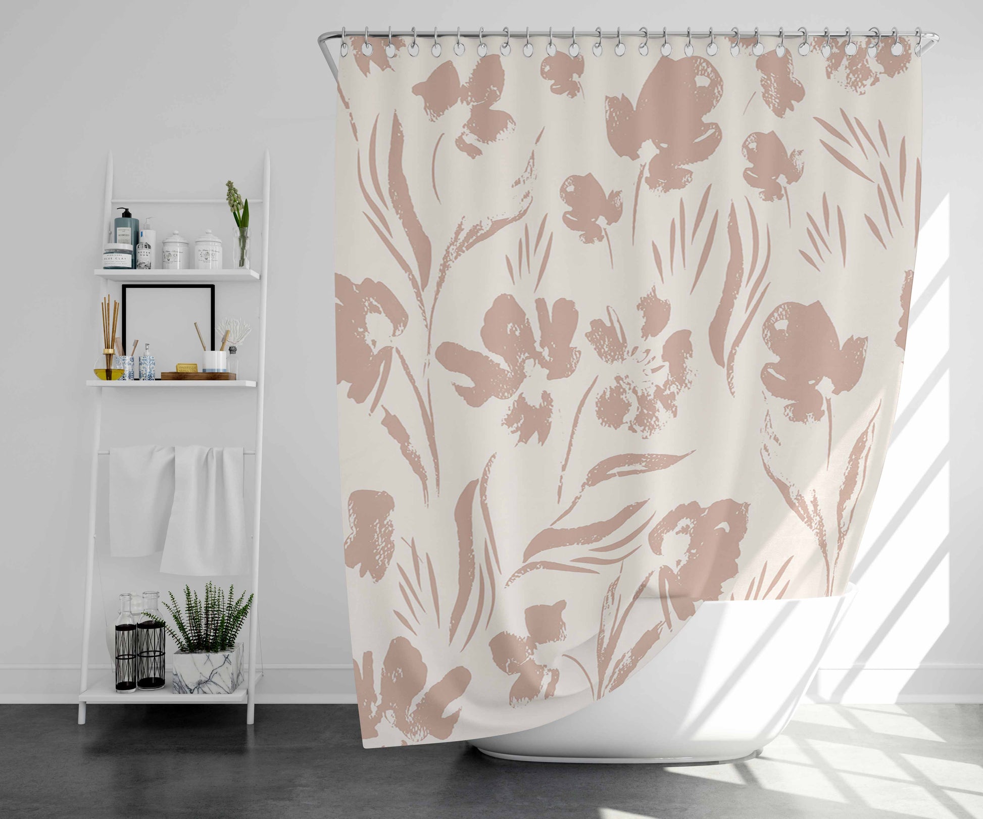 Powder Flower Prints Bathroom Shower Curtain Fabric Waterproof | 66 X 72 Inch