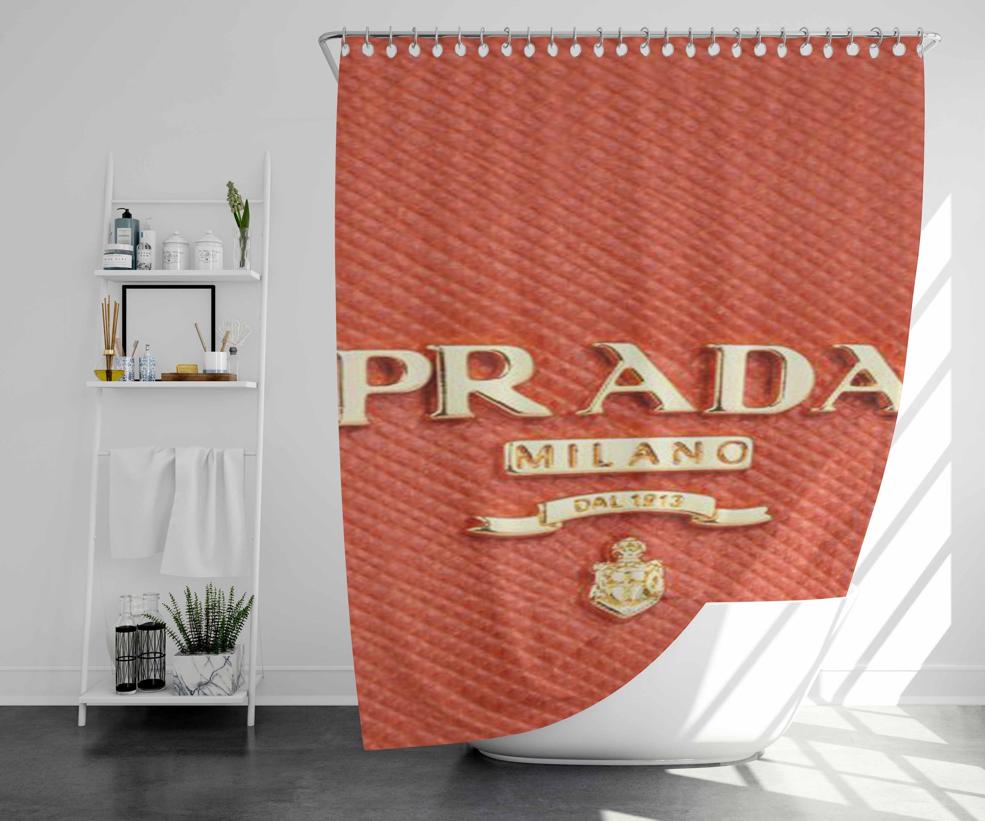 Prada Orange Bag Logo Bathroom Shower Curtain Fabric Waterproof | 66 X 72 Inch