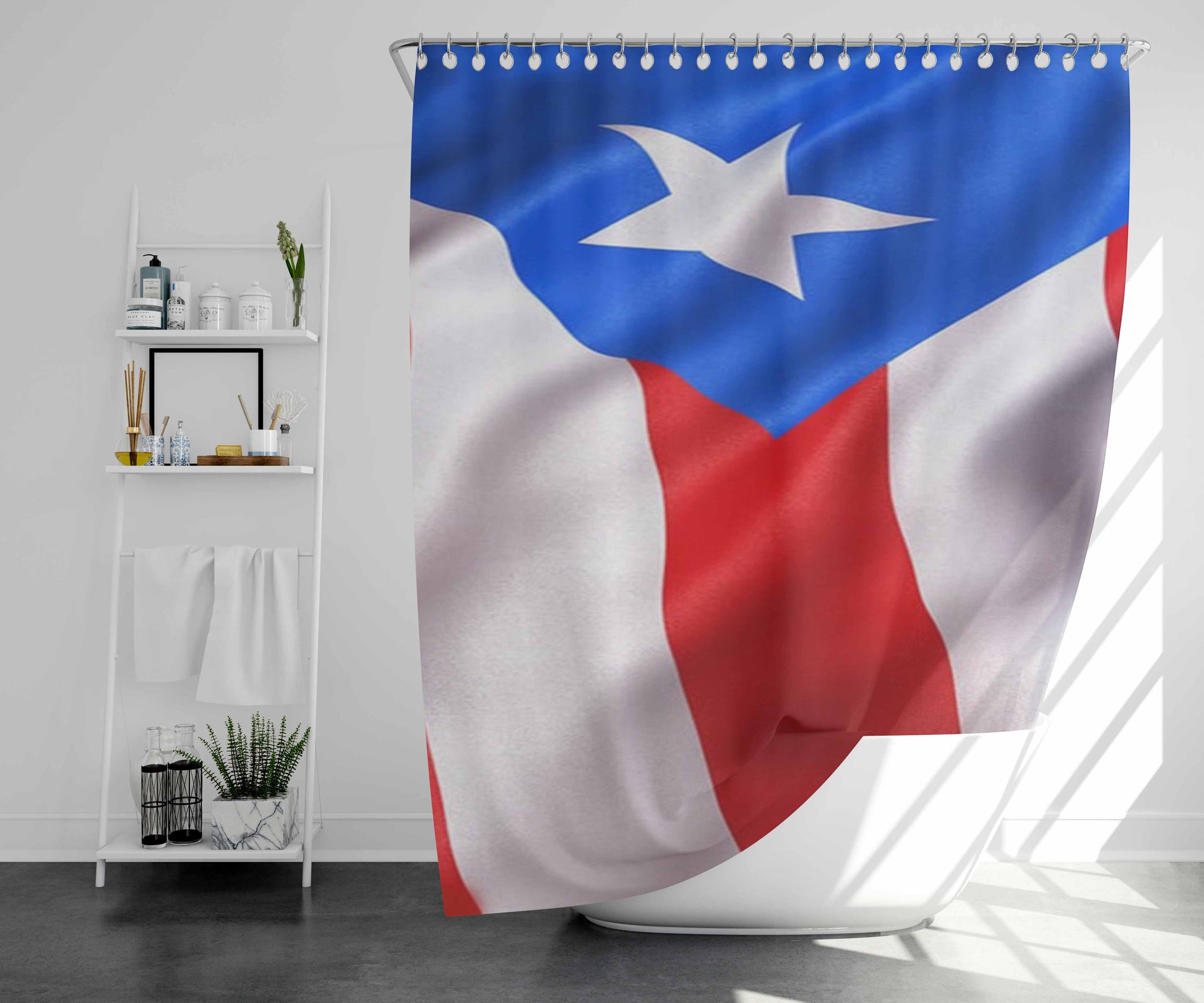 Puerto Rico Flag Bathroom Shower Curtain Fabric Waterproof | 66 X 72 Inch