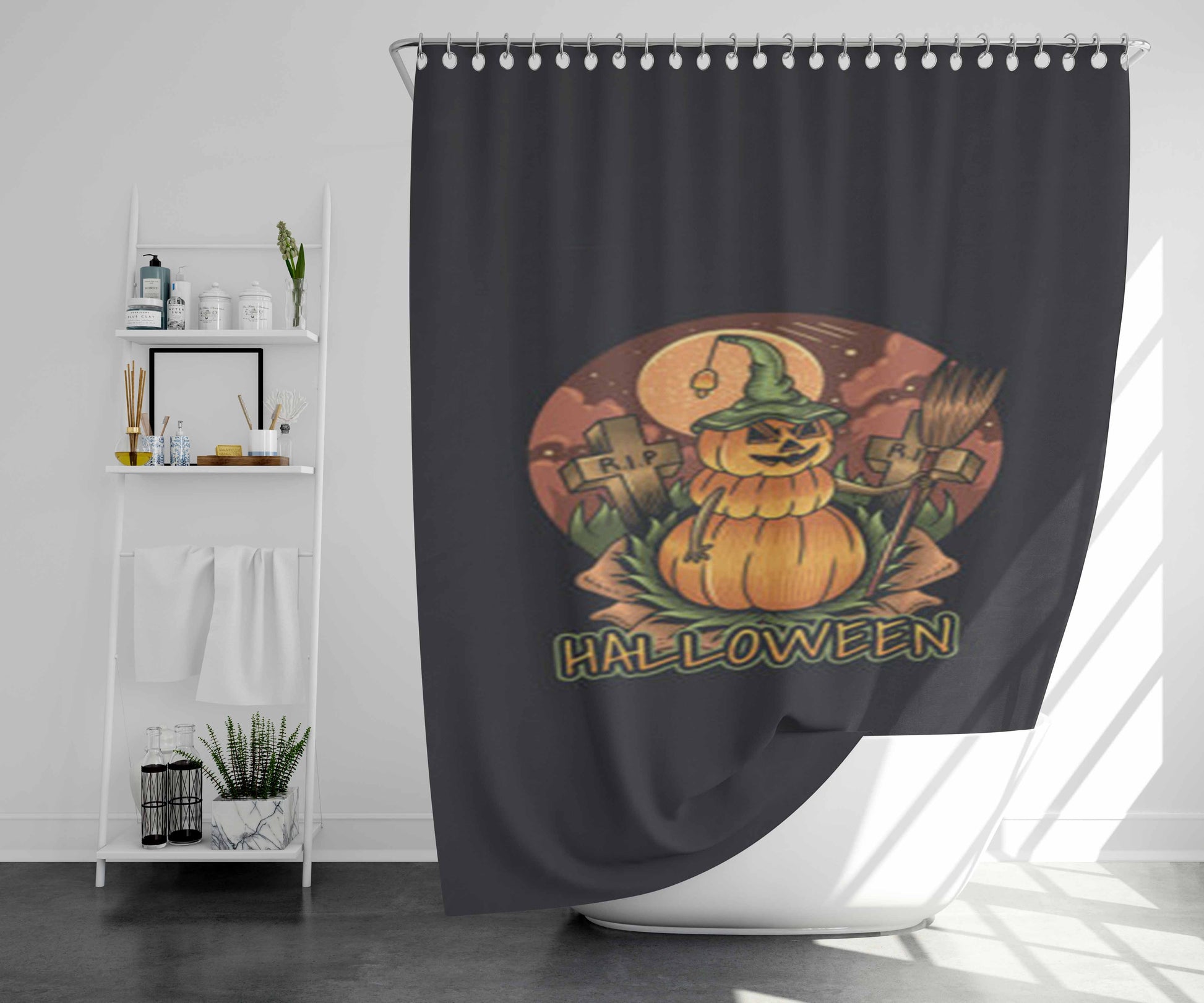 Pumpkin Halloween Art Bathroom Shower Curtain Fabric Waterproof | 66 X 72 Inch