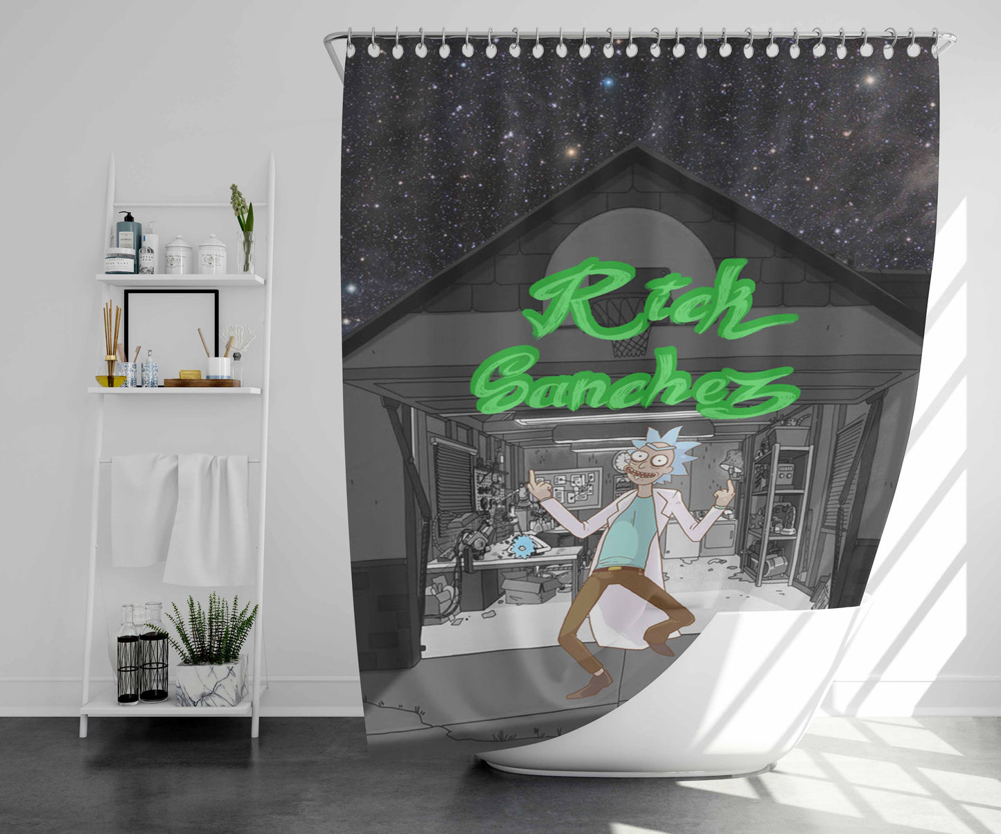 Rick Sanchez Bathroom Shower Curtain Fabric Waterproof | 66 X 72 Inch
